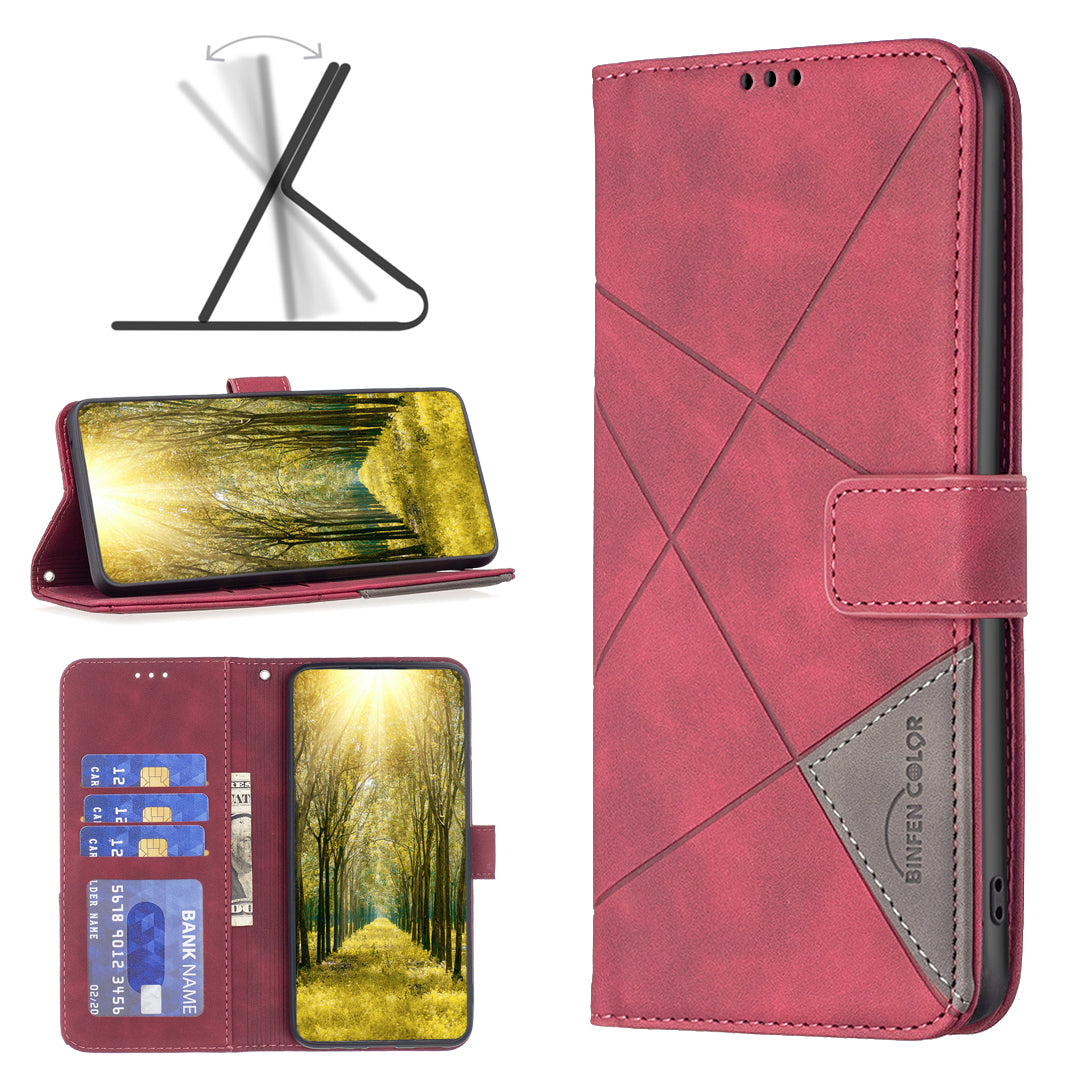 For Xiaomi Poco M8 Pro 5G / Redmi Note 15 Pro+ 5G (Global) Phone Case BINFEN COLOR Wallet Stand Geometry Imprinted Leather Cover - Red