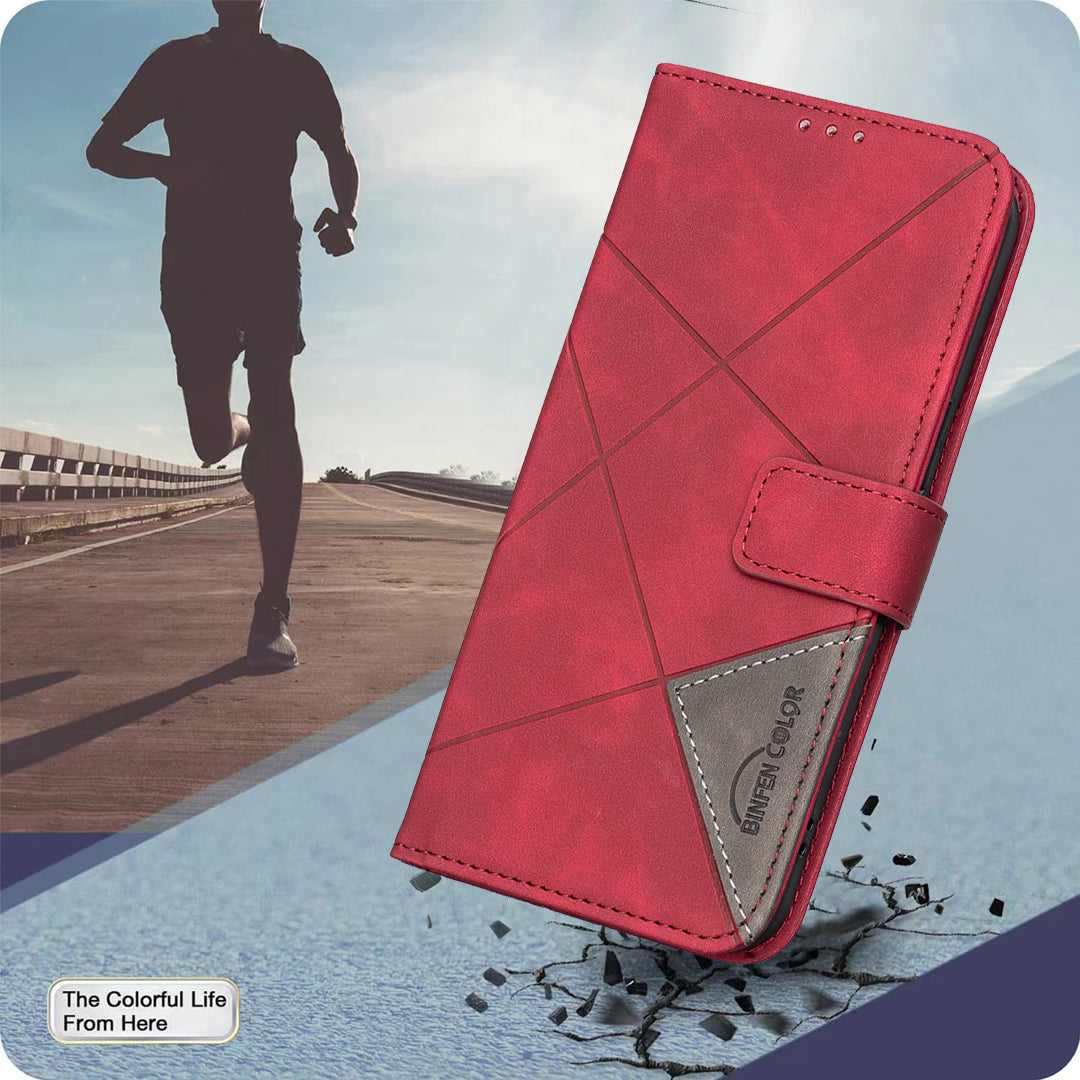 For Xiaomi Poco M8 Pro 5G / Redmi Note 15 Pro+ 5G (Global) Phone Case BINFEN COLOR Wallet Stand Geometry Imprinted Leather Cover - Red