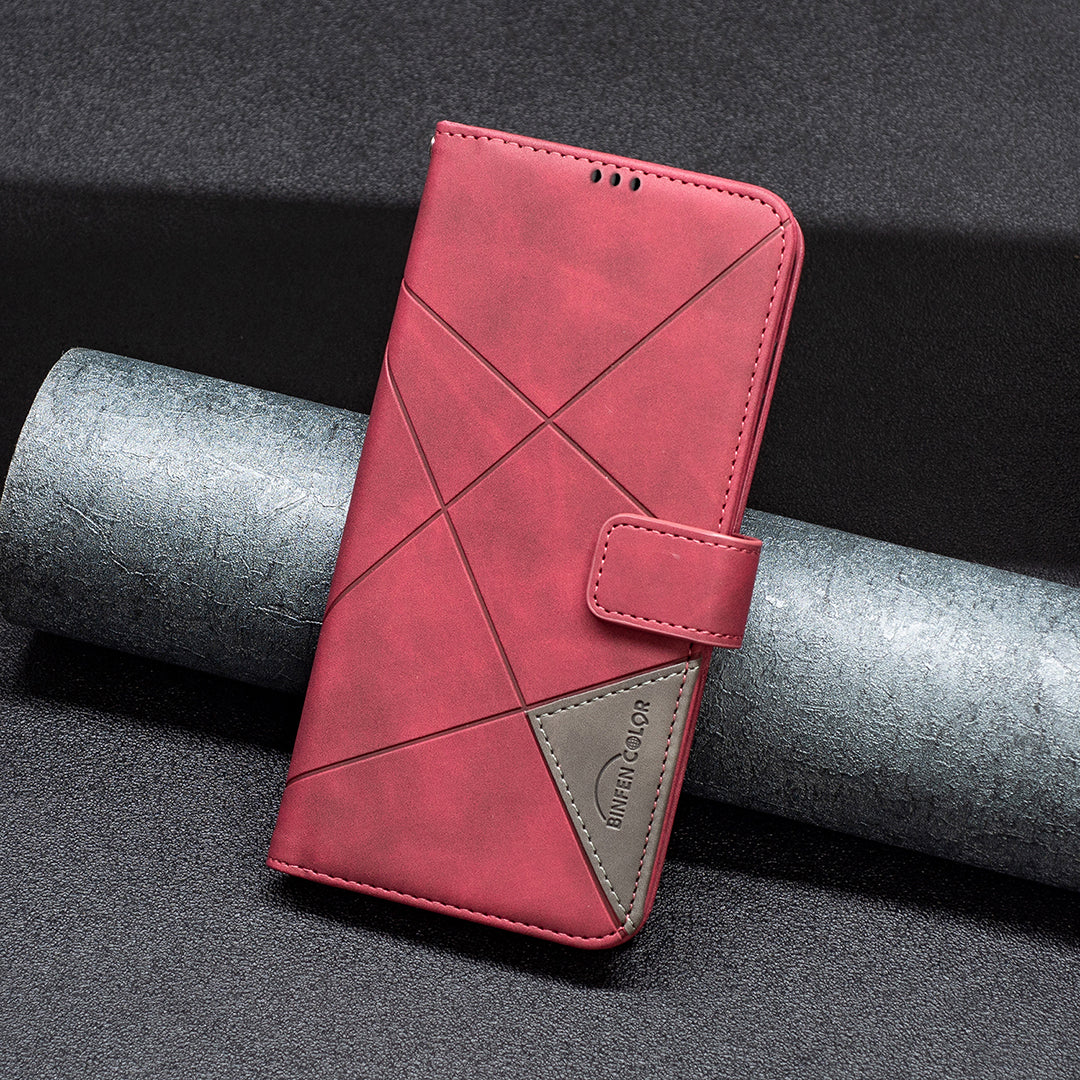 For Xiaomi Poco M8 Pro 5G / Redmi Note 15 Pro+ 5G (Global) Phone Case BINFEN COLOR Wallet Stand Geometry Imprinted Leather Cover - Red