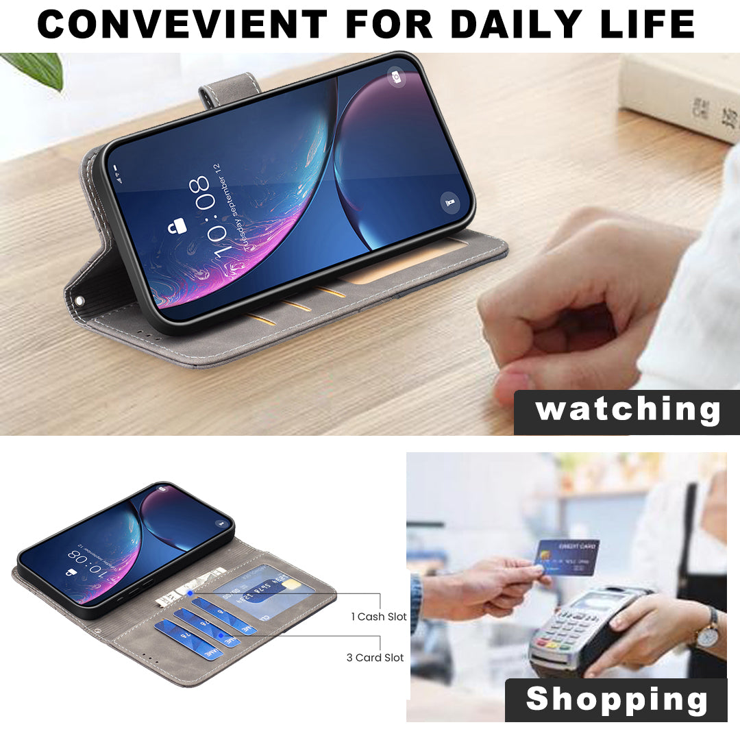 For Xiaomi Poco M8 Pro 5G / Redmi Note 15 Pro+ 5G (Global) Phone Case BINFEN COLOR Wallet Stand Geometry Imprinted Leather Cover - Grey