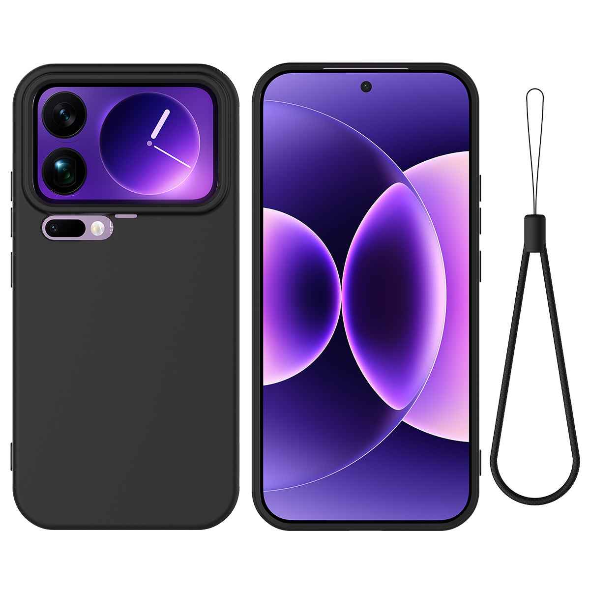 For Xiaomi 17 Pro Liquid Silicone Case Phone Back Cover with Hand Strap - Black