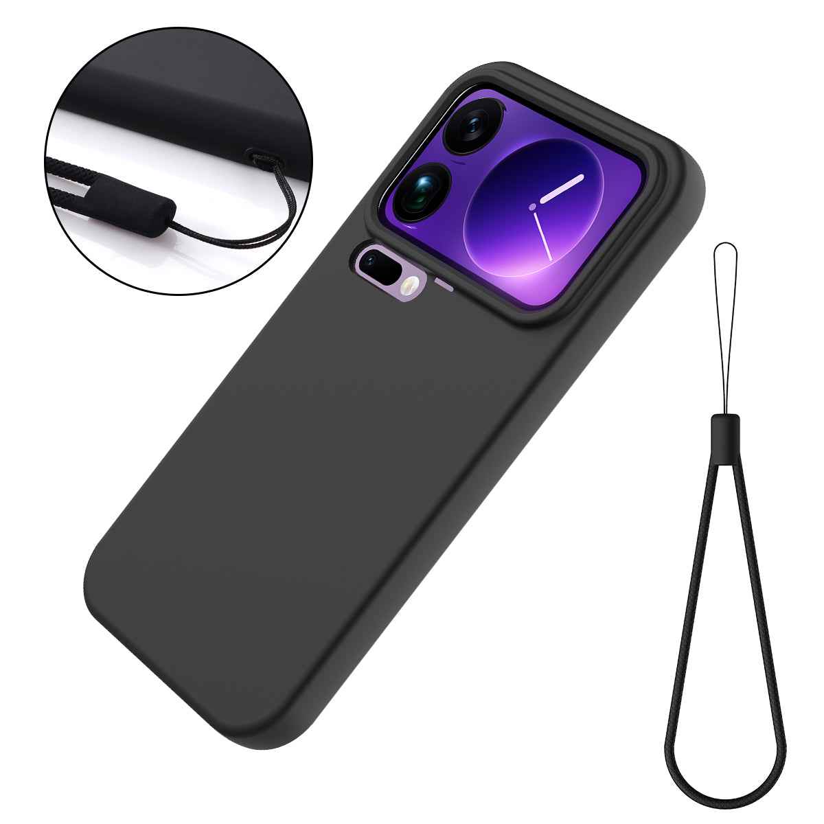 For Xiaomi 17 Pro Liquid Silicone Case Phone Back Cover with Hand Strap - Black