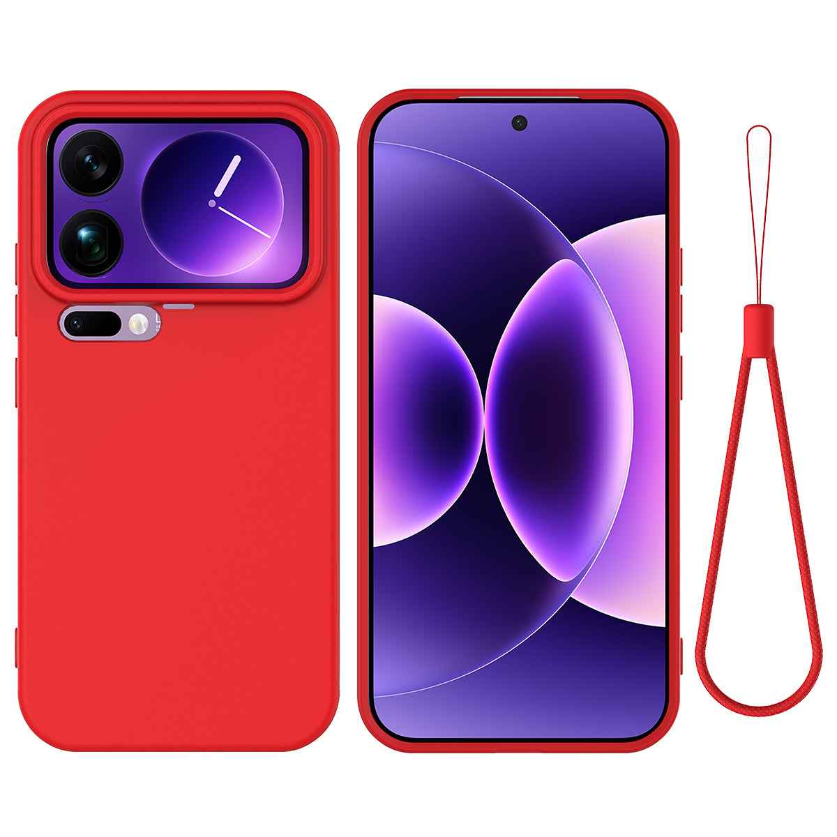 For Xiaomi 17 Pro Liquid Silicone Case Phone Back Cover with Hand Strap - Red