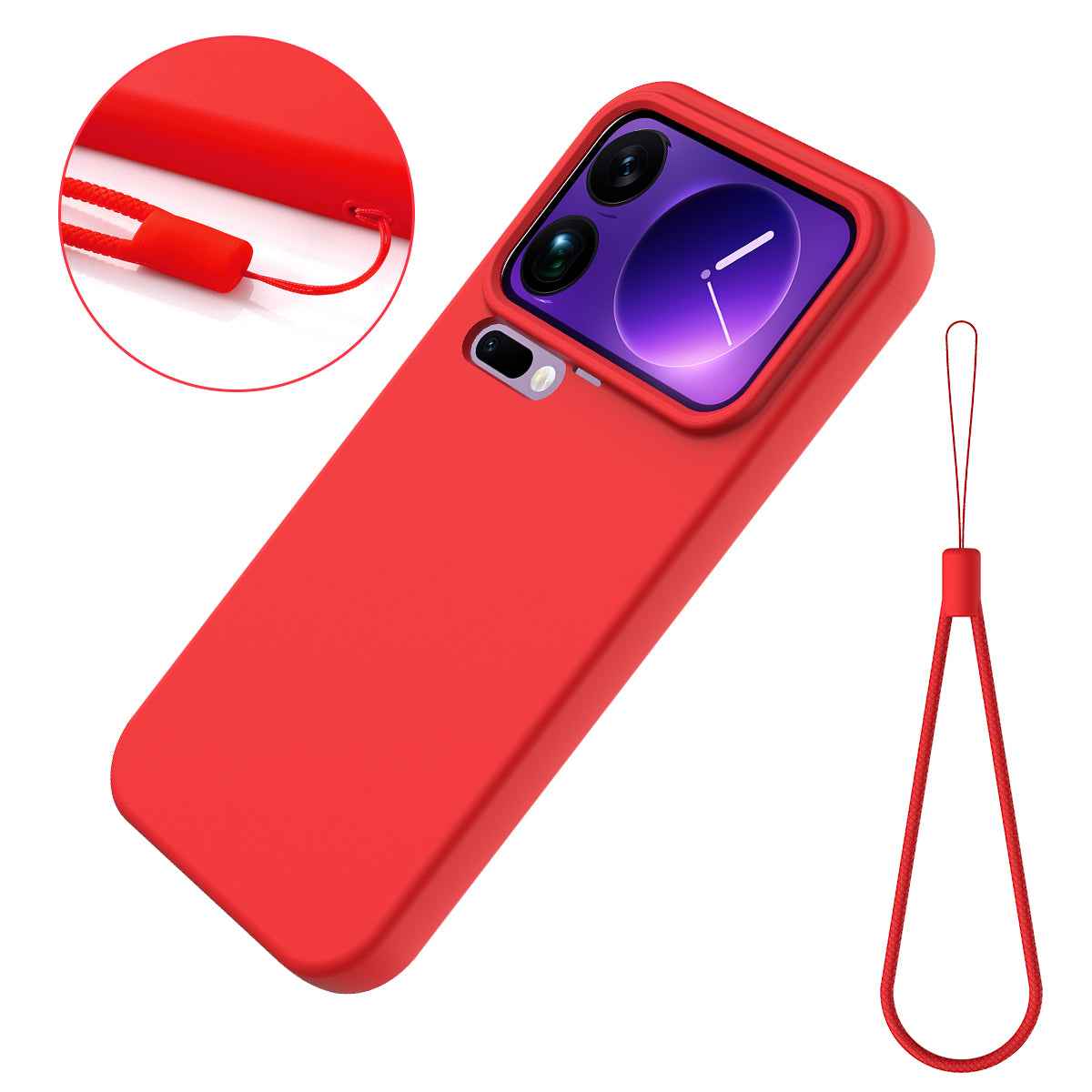 For Xiaomi 17 Pro Liquid Silicone Case Phone Back Cover with Hand Strap - Red