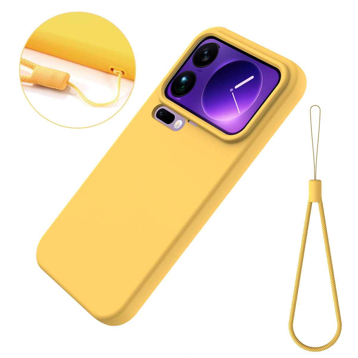 For Xiaomi 17 Pro Liquid Silicone Case Phone Back Cover with Hand Strap - Yellow