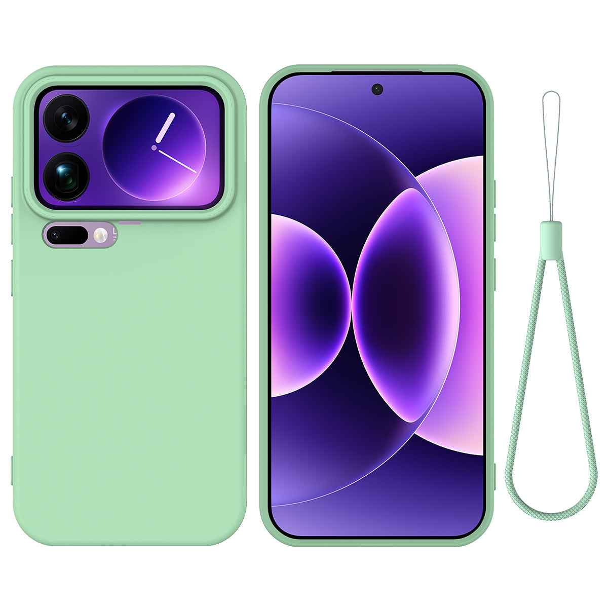For Xiaomi 17 Pro Liquid Silicone Case Phone Back Cover with Hand Strap - Green