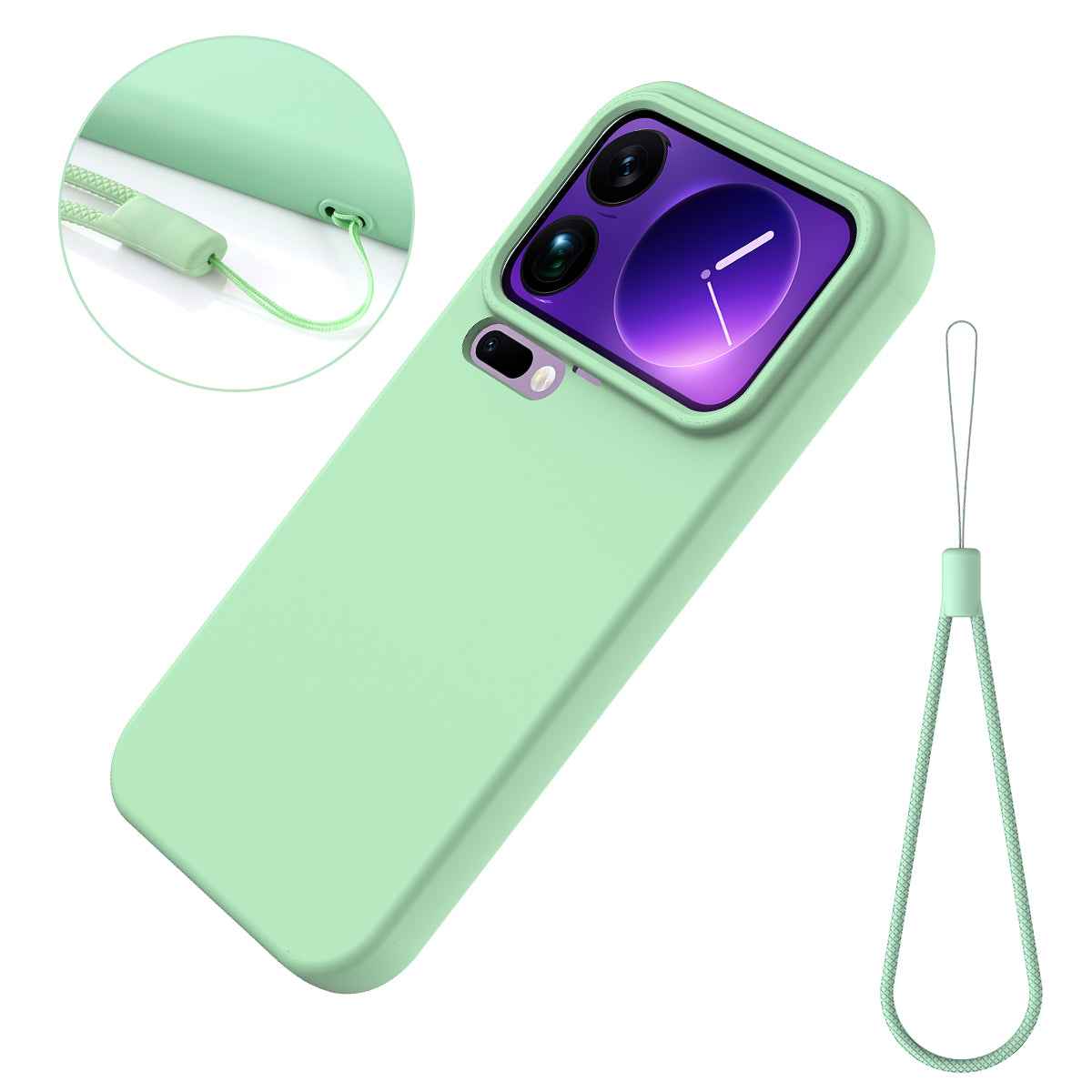 For Xiaomi 17 Pro Liquid Silicone Case Phone Back Cover with Hand Strap - Green