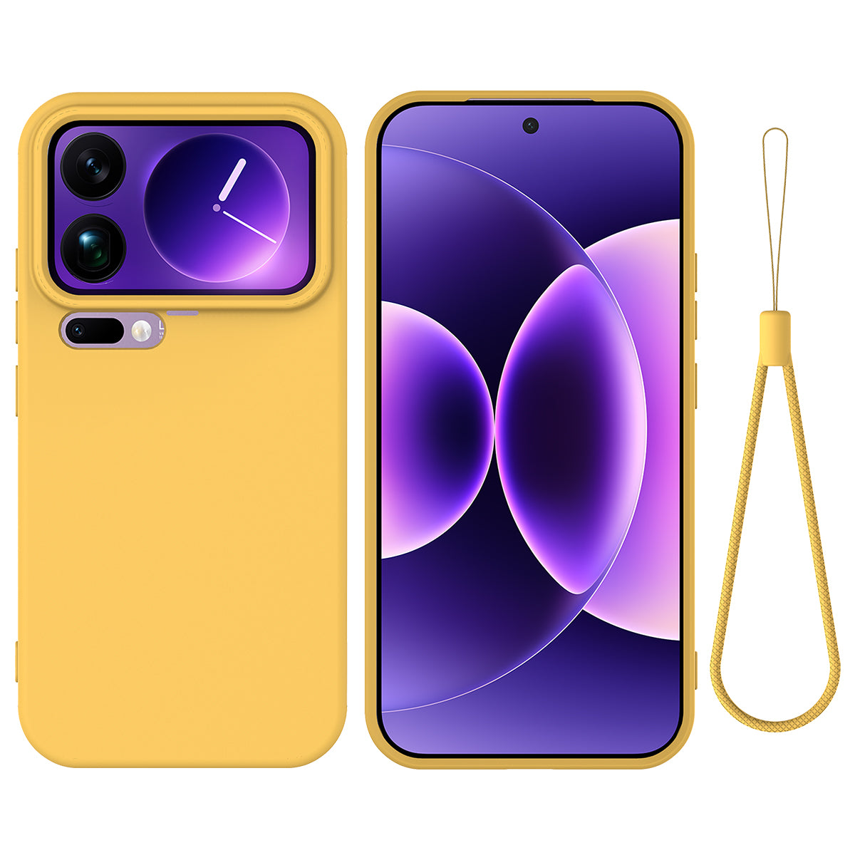 For Xiaomi 17 Pro Max Liquid Silicone Case Phone Back Cover with Hand Strap - Yellow