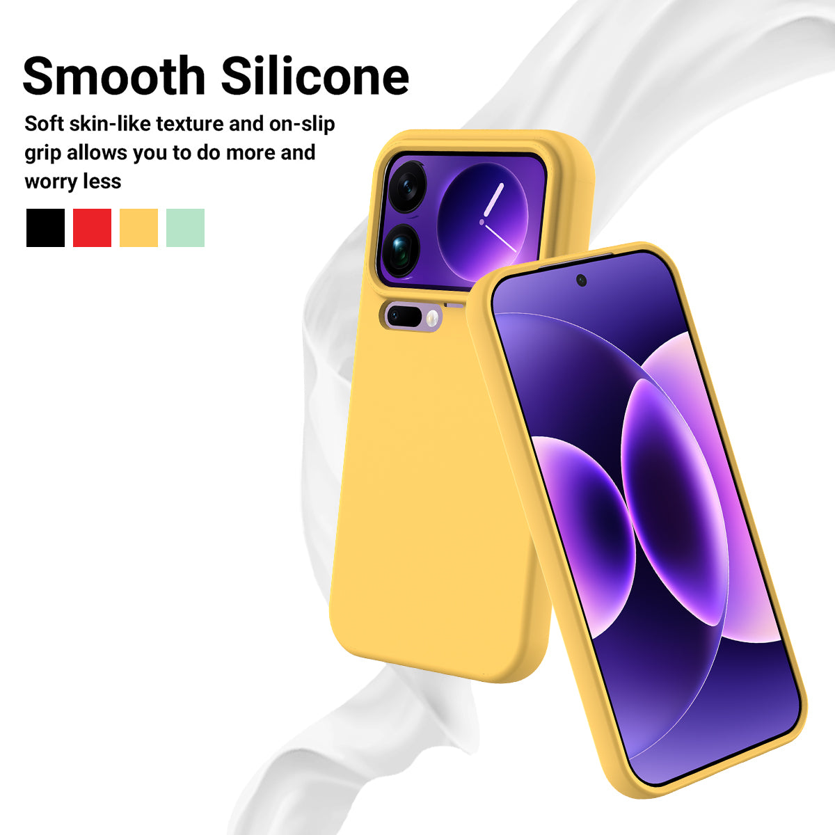 For Xiaomi 17 Pro Max Liquid Silicone Case Phone Back Cover with Hand Strap - Yellow