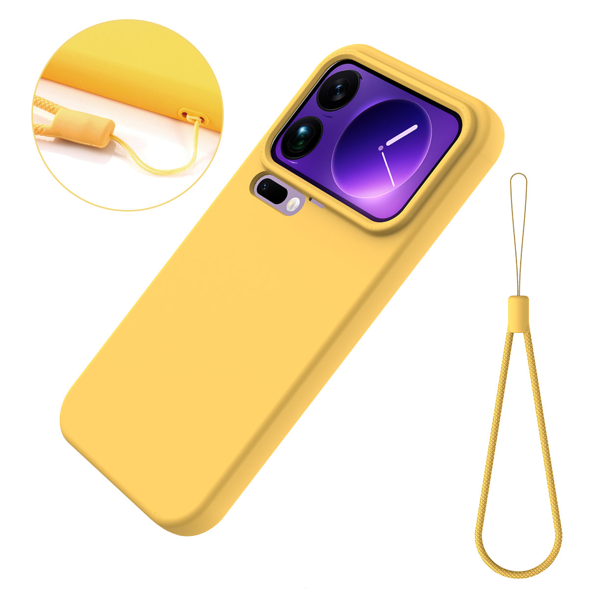For Xiaomi 17 Pro Max Liquid Silicone Case Phone Back Cover with Hand Strap - Yellow