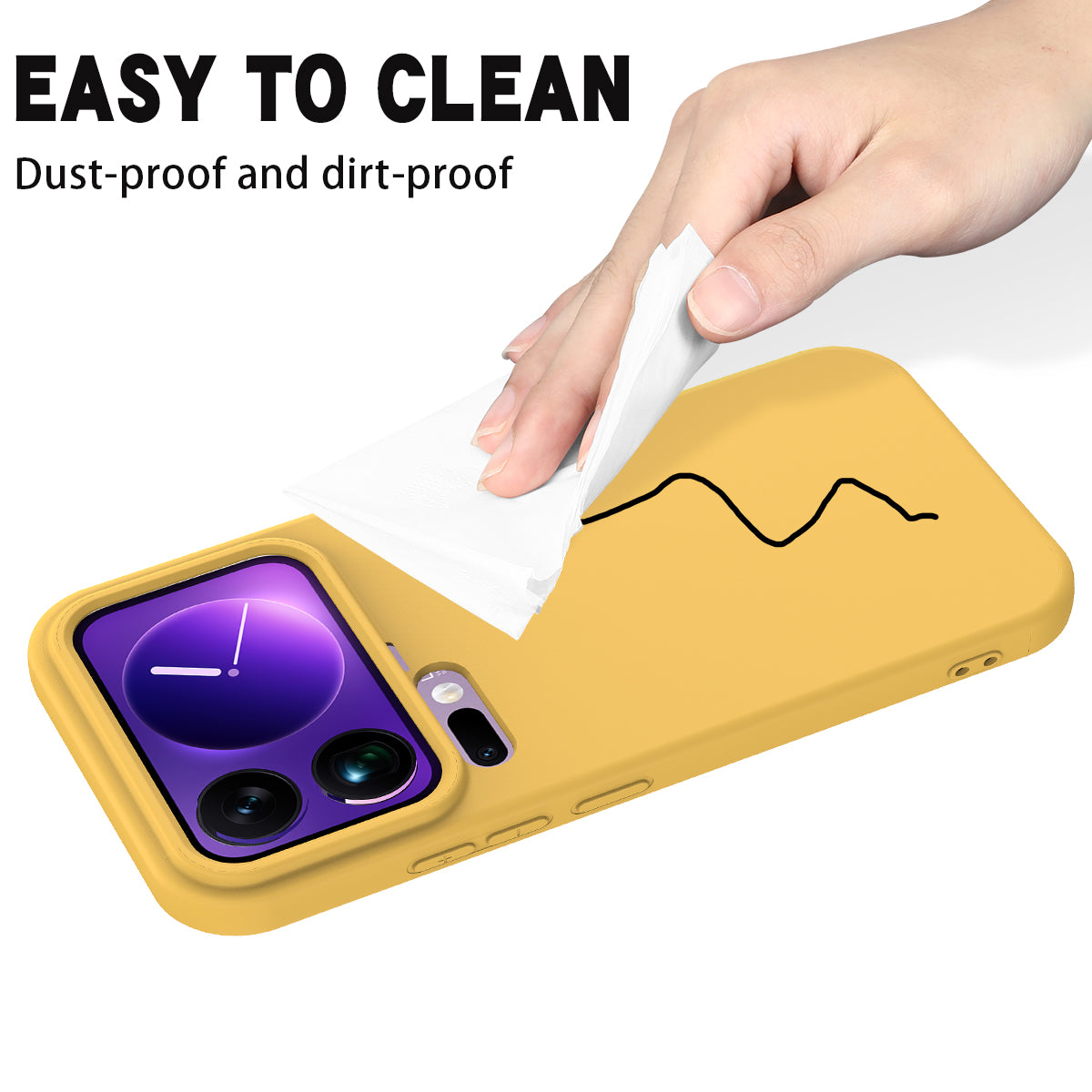 For Xiaomi 17 Pro Max Liquid Silicone Case Phone Back Cover with Hand Strap - Yellow
