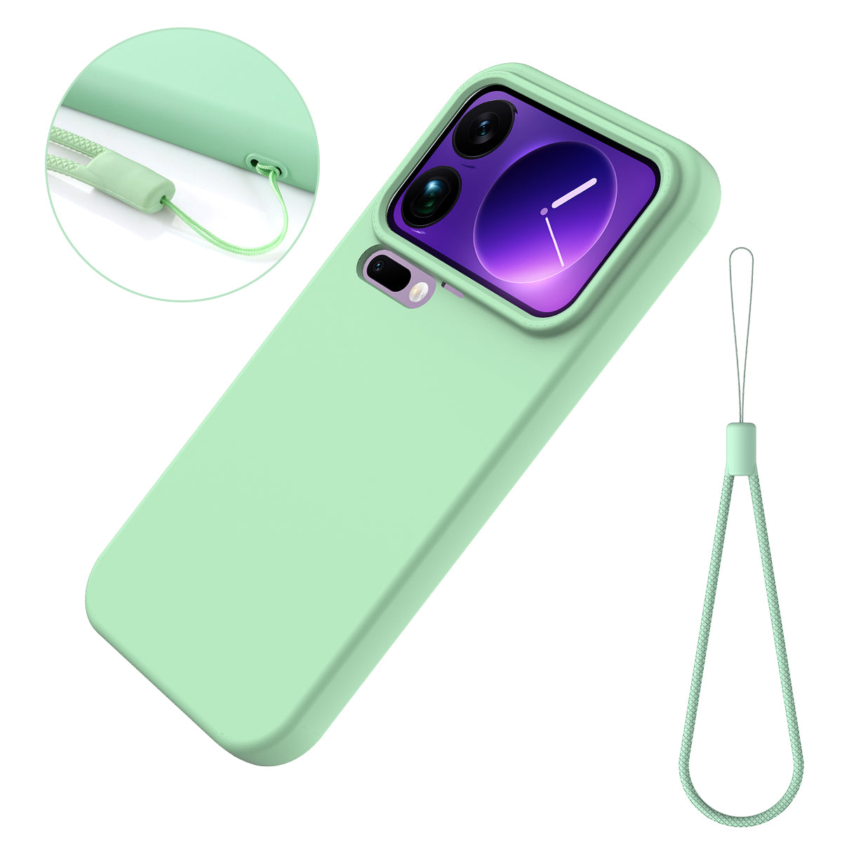 For Xiaomi 17 Pro Max Liquid Silicone Case Phone Back Cover with Hand Strap - Green