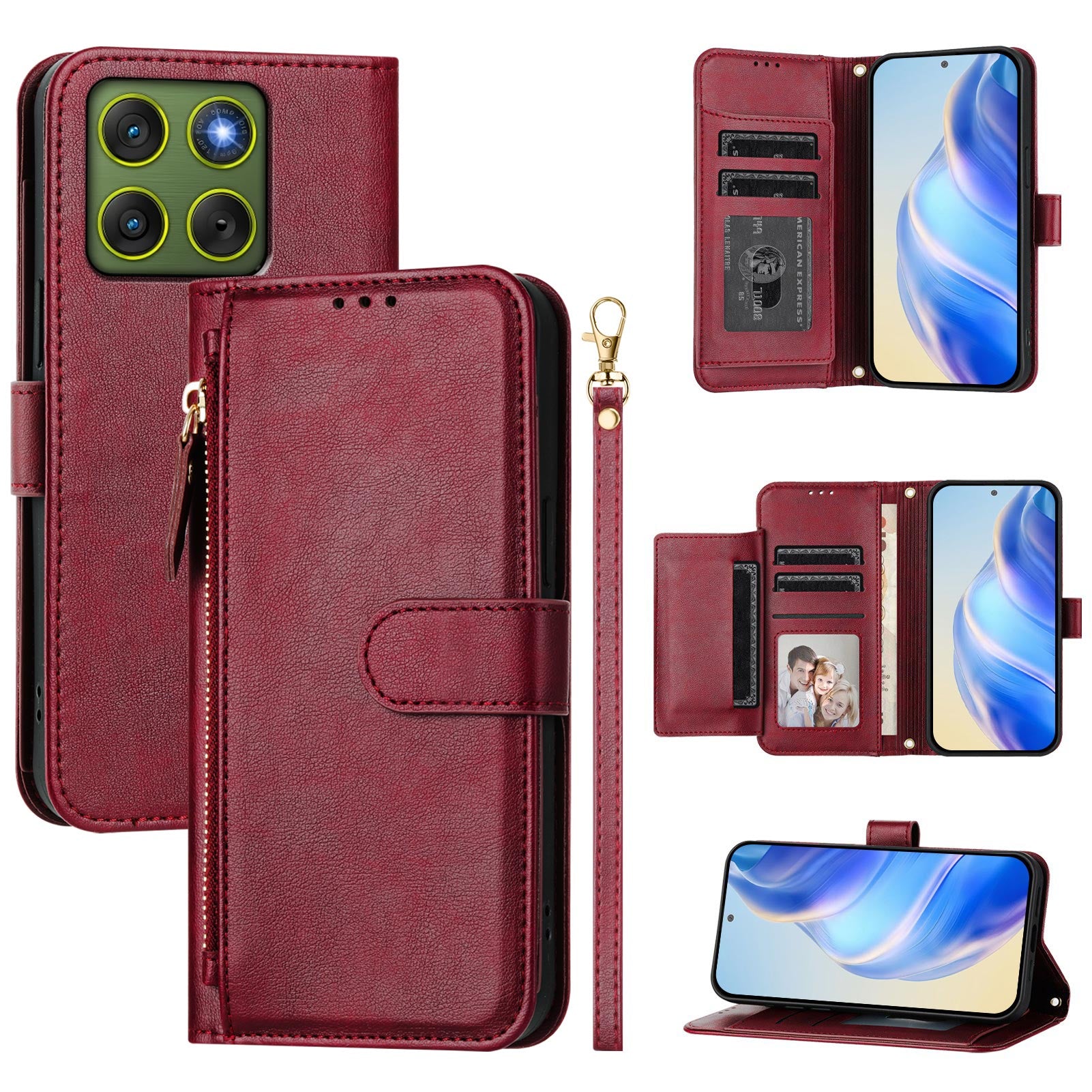 For Motorola Edge 70 5G Case Zipper Pocket Multiple Card Slots Leather Phone Cover - Red