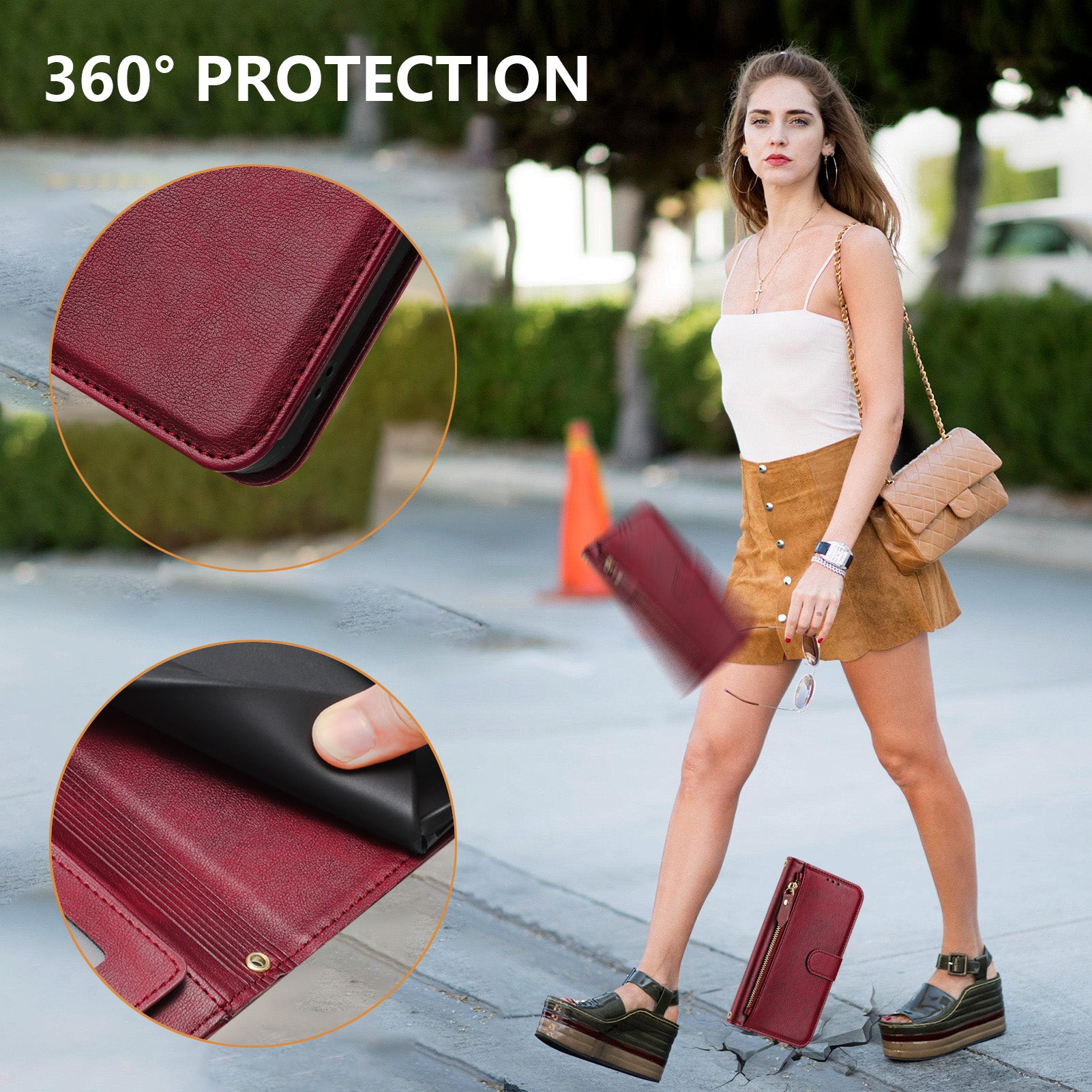 For Motorola Edge 70 5G Case Zipper Pocket Multiple Card Slots Leather Phone Cover - Red