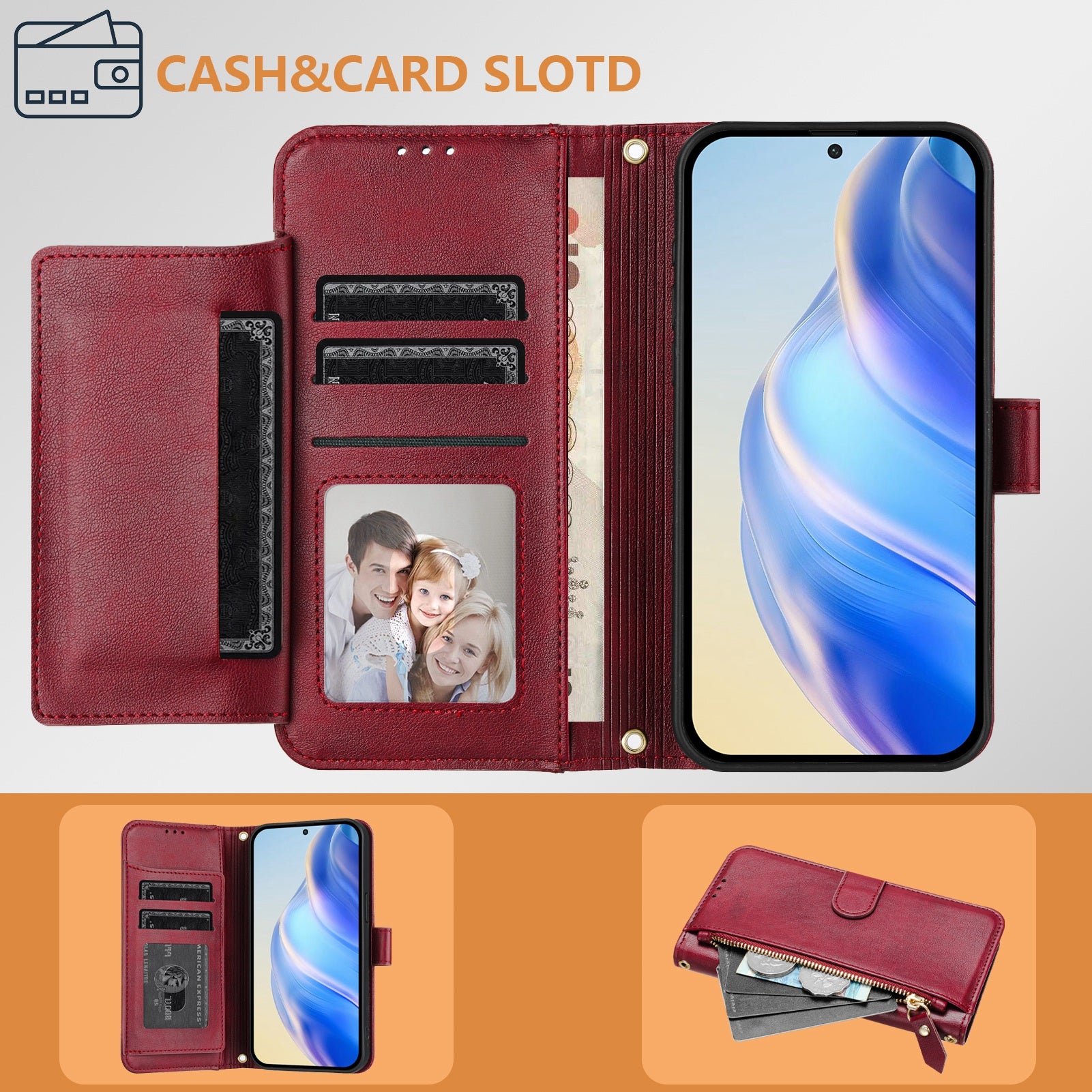 For Motorola Edge 70 5G Case Zipper Pocket Multiple Card Slots Leather Phone Cover - Red