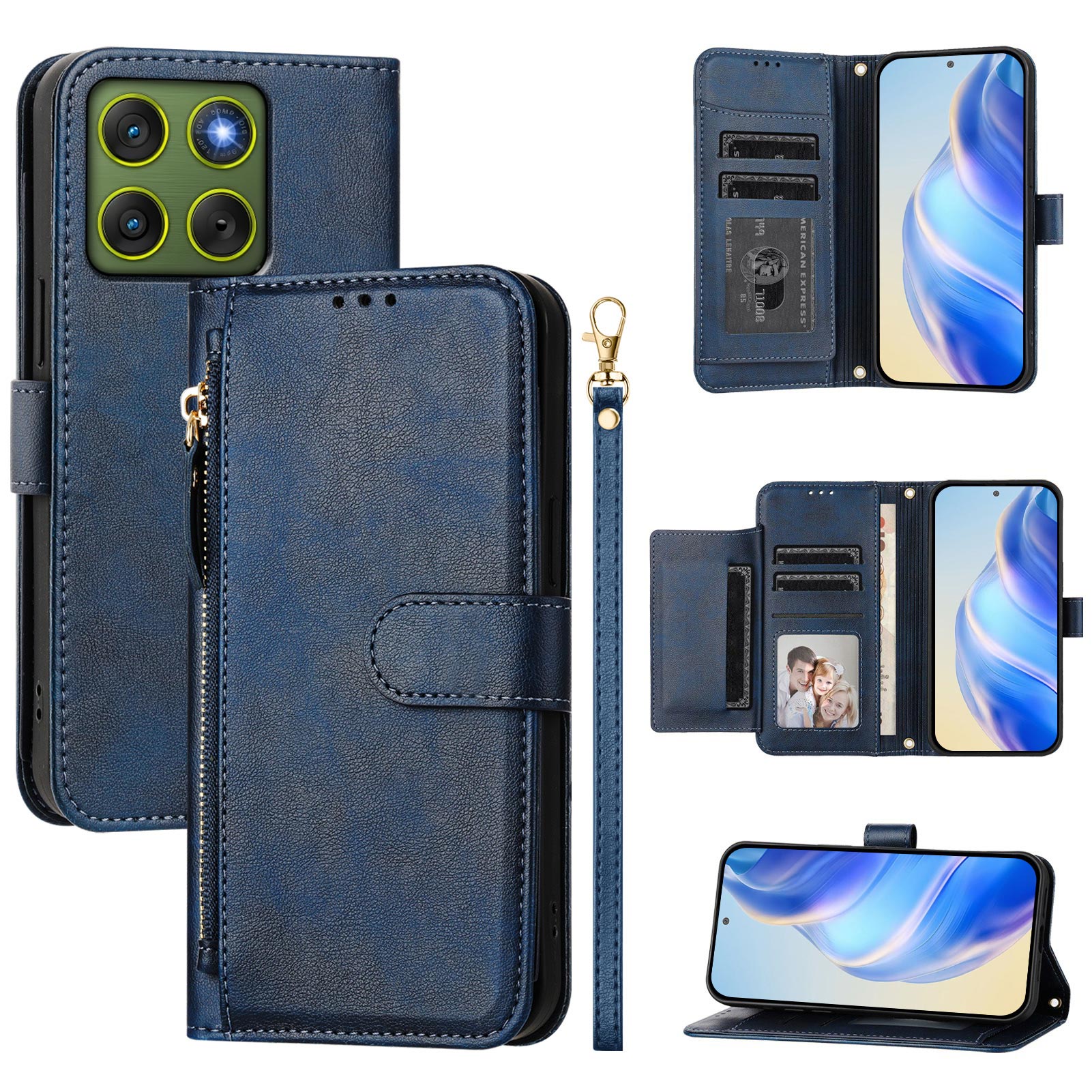 For Motorola Edge 70 5G Case Zipper Pocket Multiple Card Slots Leather Phone Cover - Blue