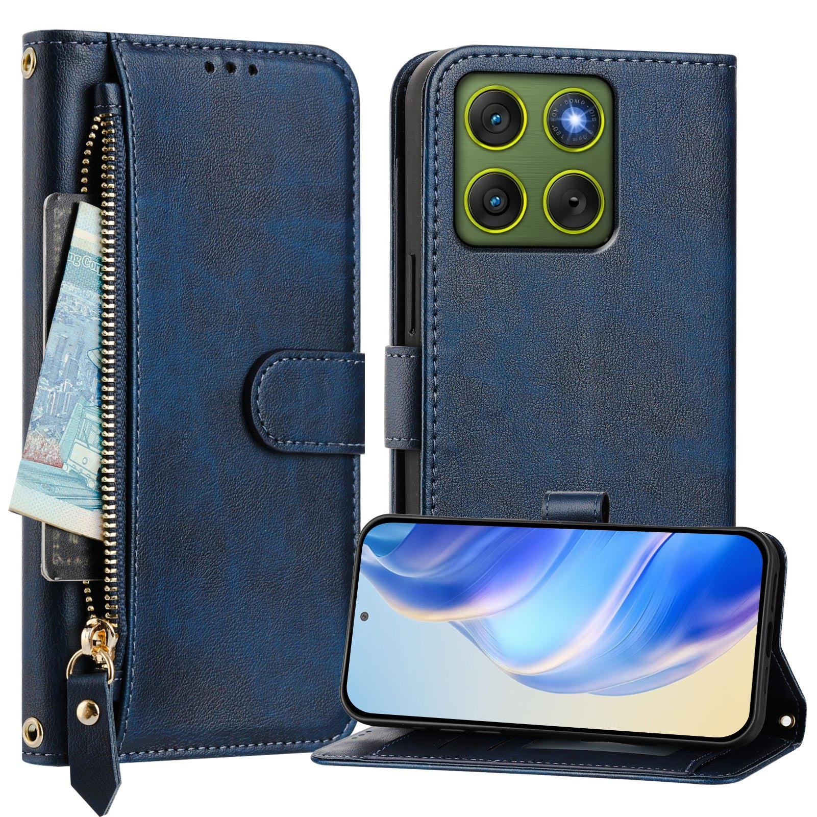 For Motorola Edge 70 5G Case Zipper Pocket Multiple Card Slots Leather Phone Cover - Blue