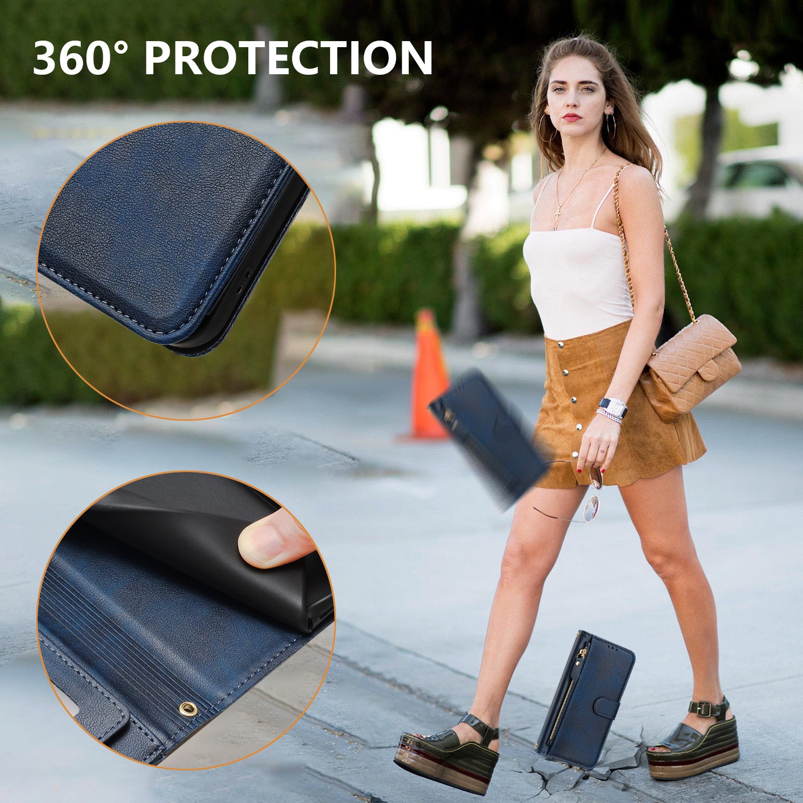 For Motorola Edge 70 5G Case Zipper Pocket Multiple Card Slots Leather Phone Cover - Blue
