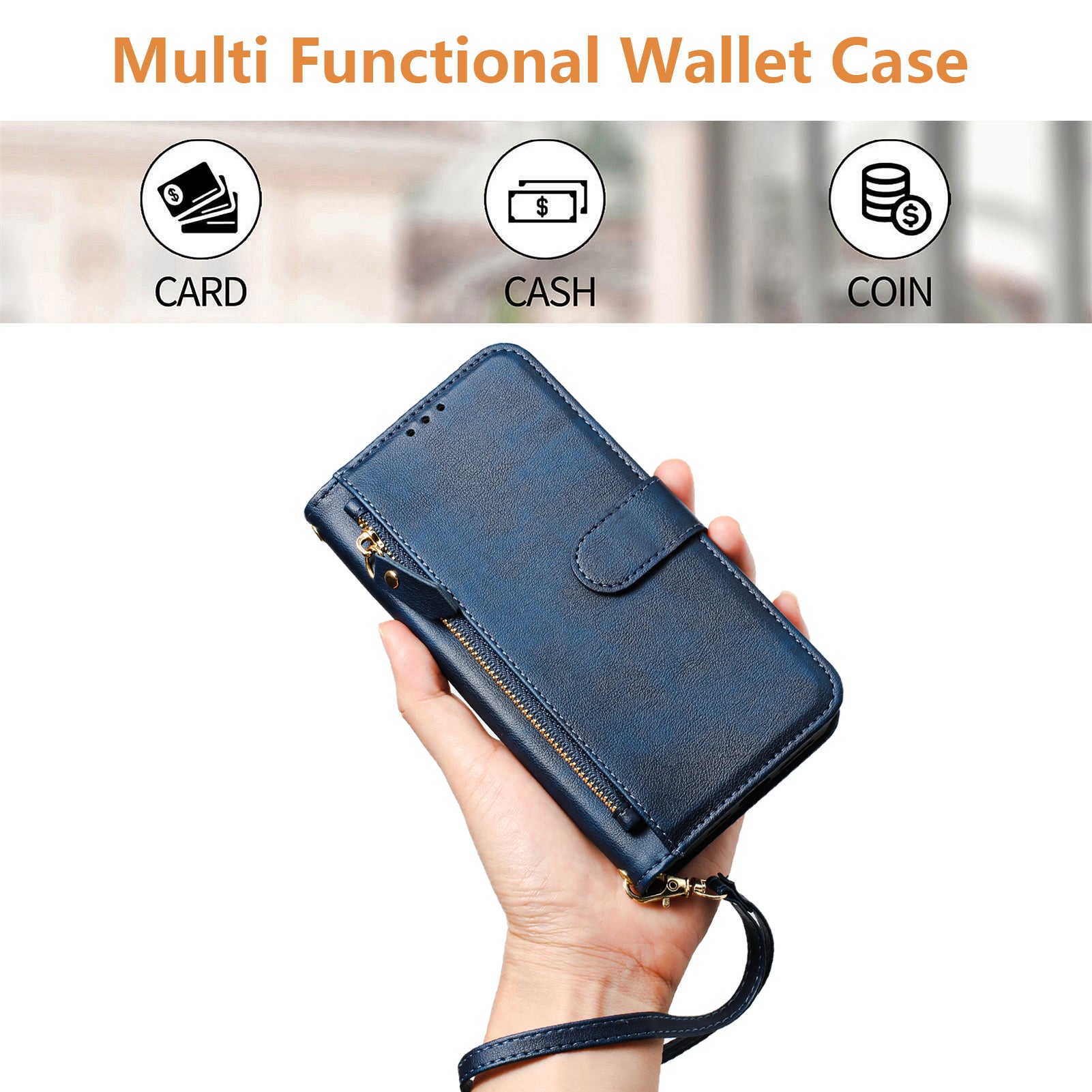For Motorola Edge 70 5G Case Zipper Pocket Multiple Card Slots Leather Phone Cover - Blue