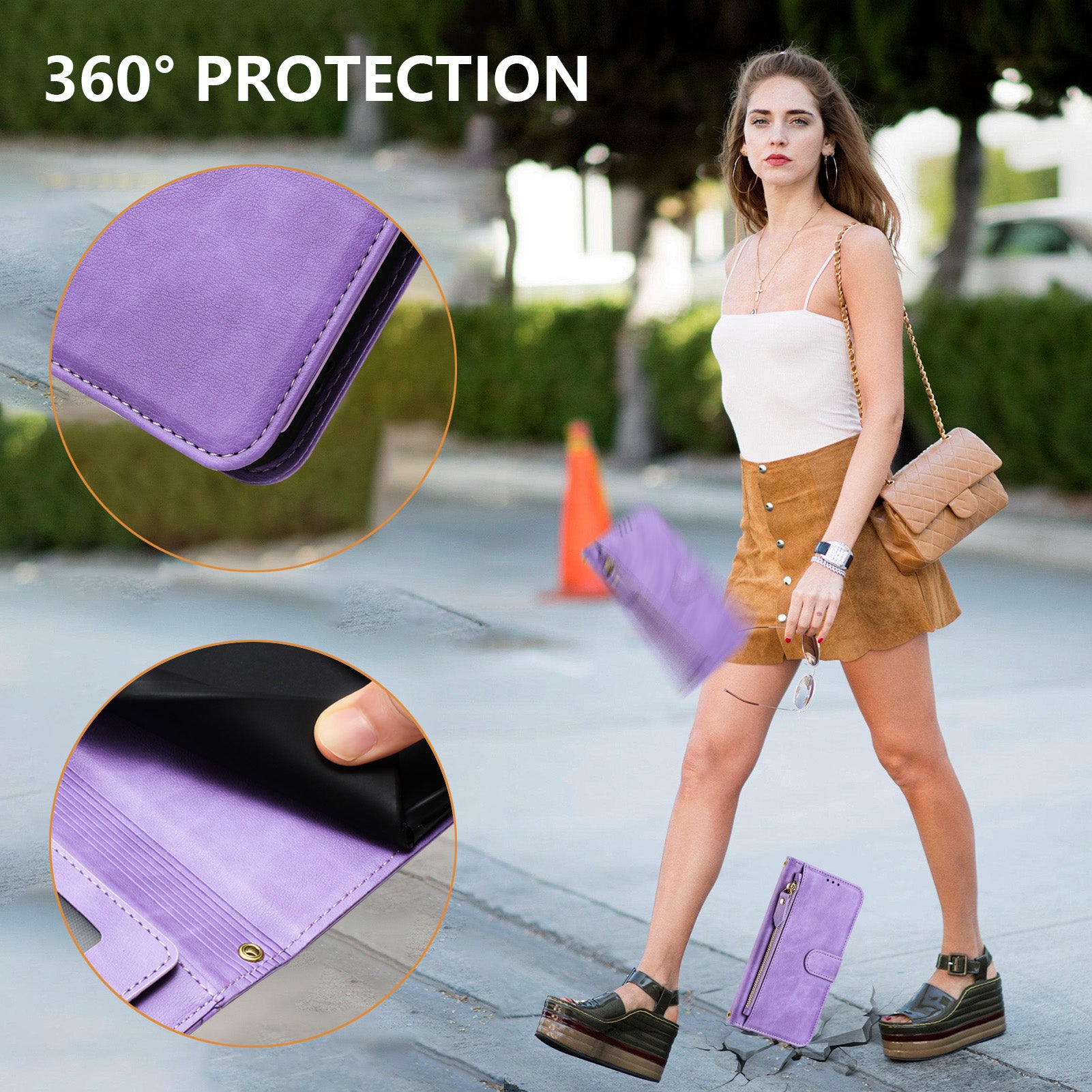 For Motorola Edge 70 5G Case Zipper Pocket Multiple Card Slots Leather Phone Cover - Purple