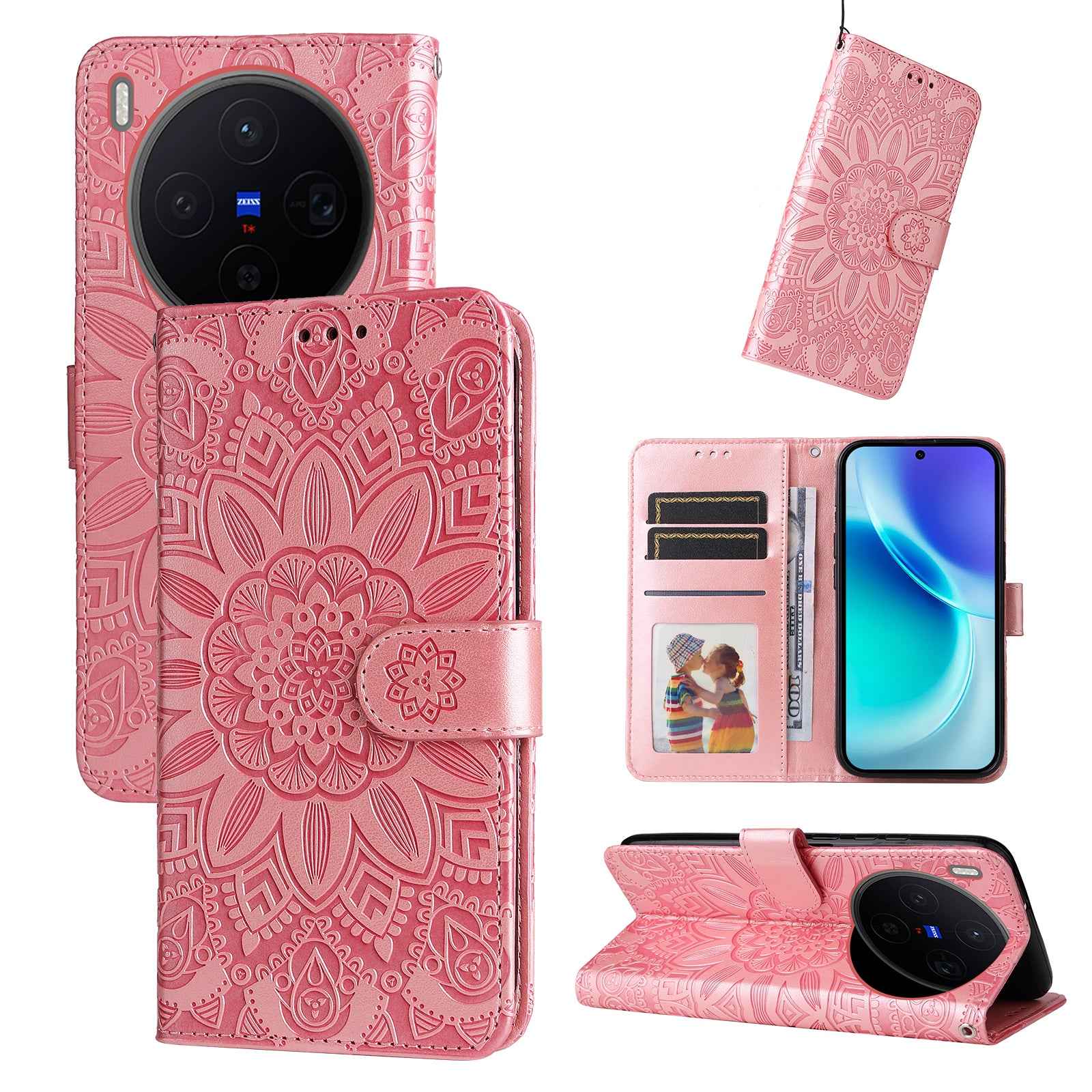 For vivo X300 5G Case Sunflower Imprint Leather Wallet Phone Cover - Pink