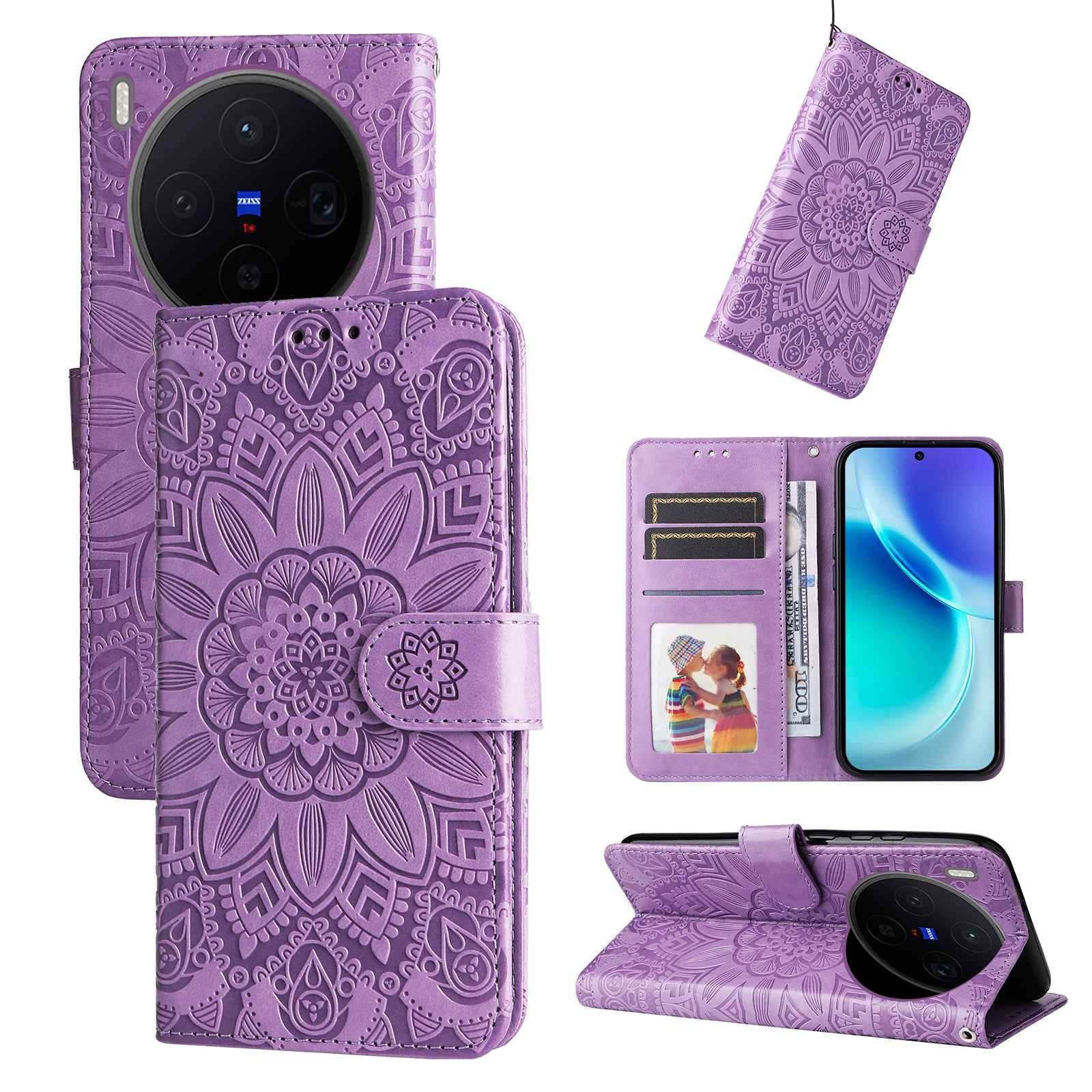 For vivo X300 5G Case Sunflower Imprint Leather Wallet Phone Cover - Purple
