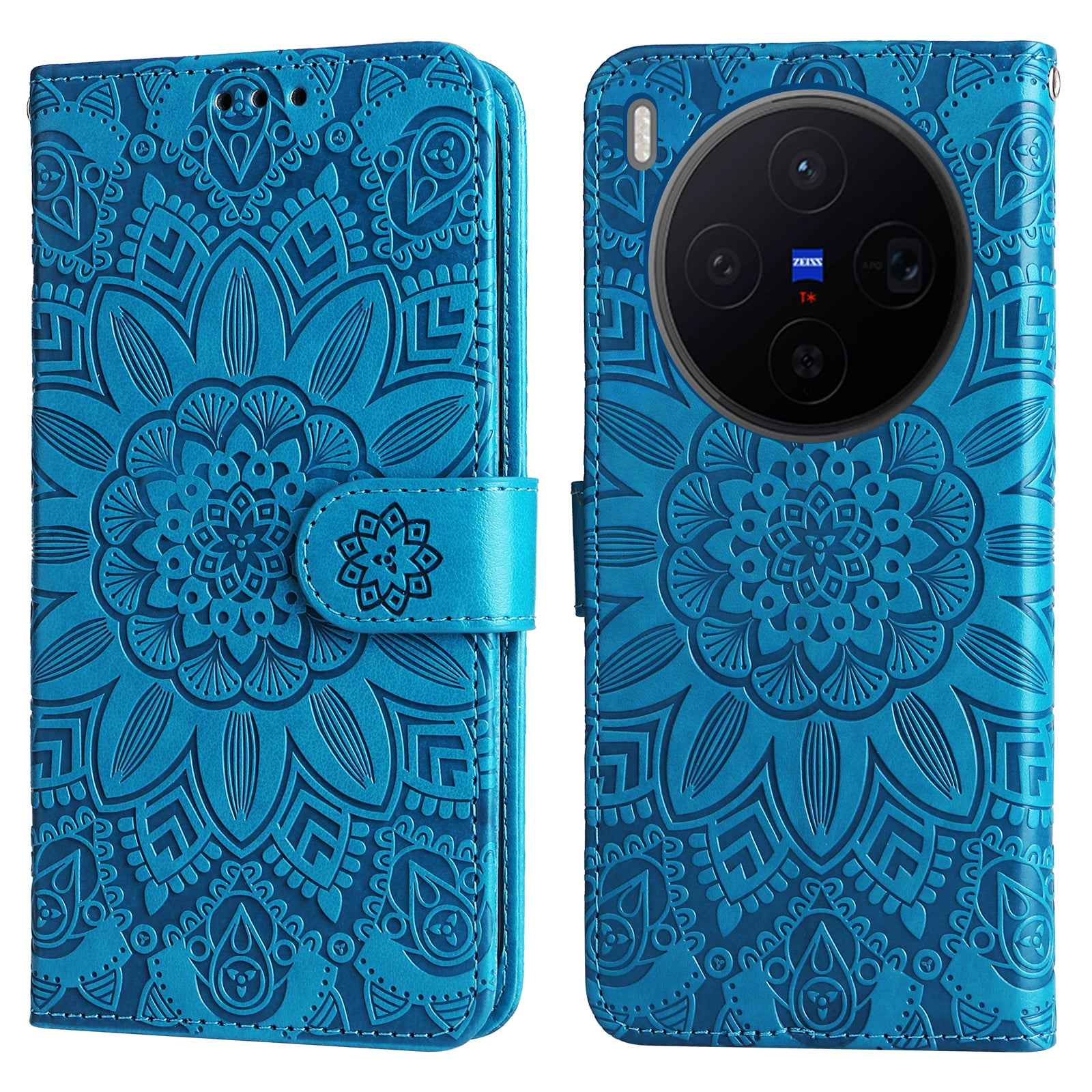 For vivo X300 5G Case Sunflower Imprint Leather Wallet Phone Cover - Blue