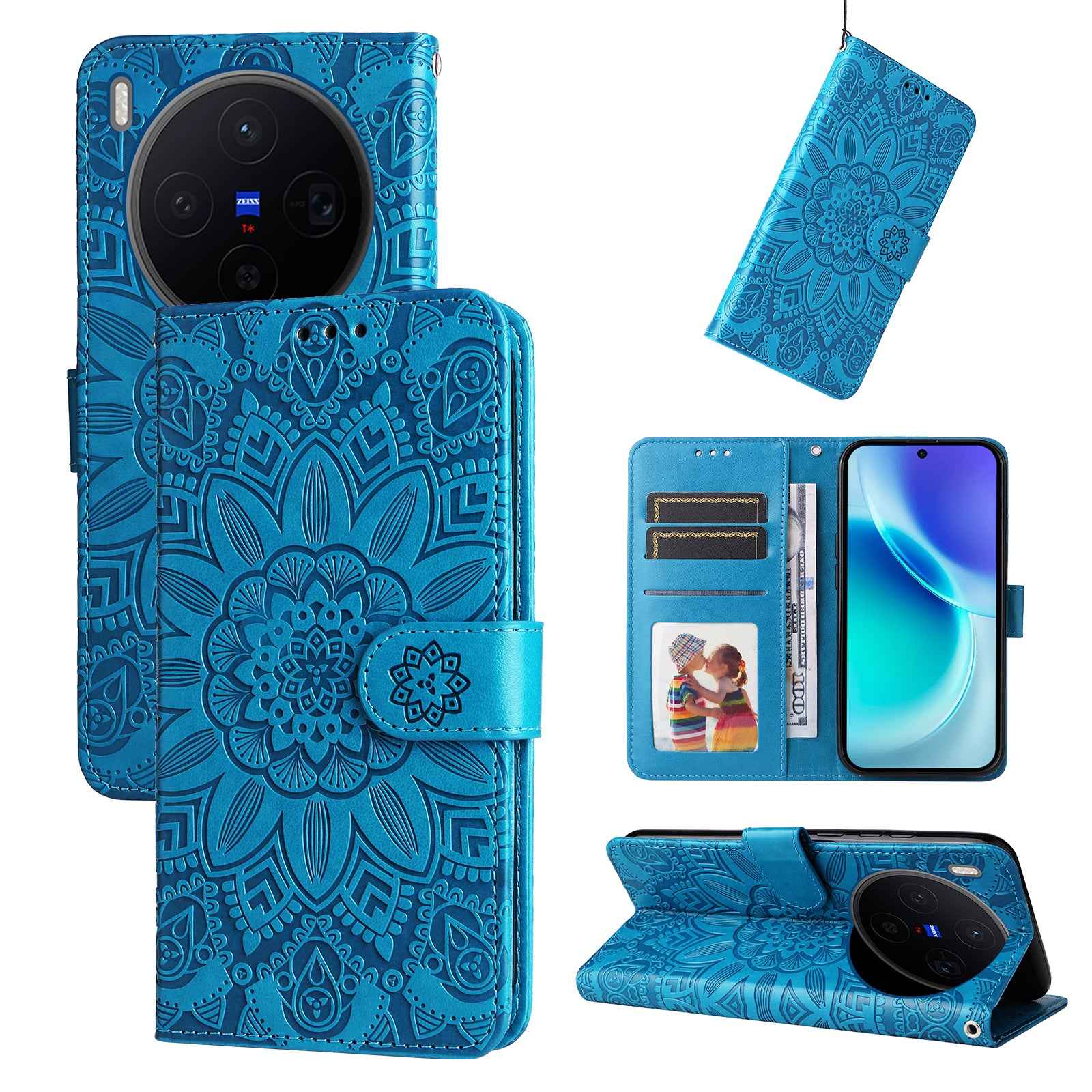 For vivo X300 5G Case Sunflower Imprint Leather Wallet Phone Cover - Blue