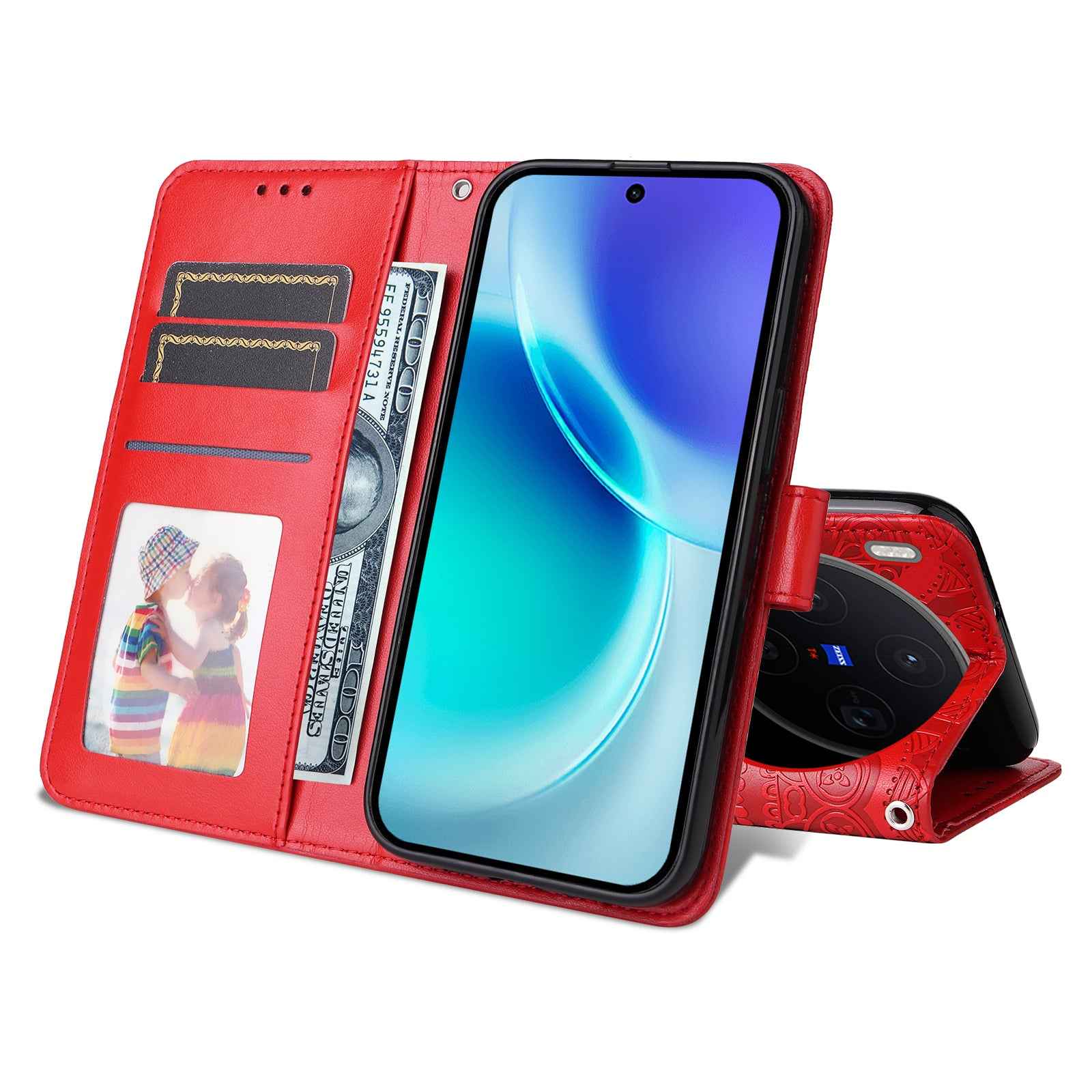 For vivo X300 5G Case Sunflower Imprint Leather Wallet Phone Cover - Red