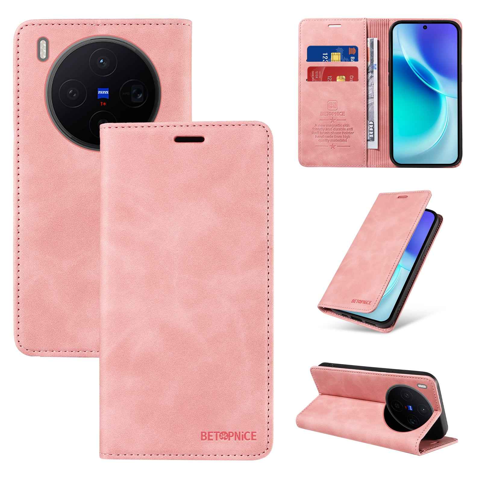 BETOPNICE For vivo X300 5G Case  Magnetic Closure RFID Blocking Wallet Stand Leather Phone Cover - Pink
