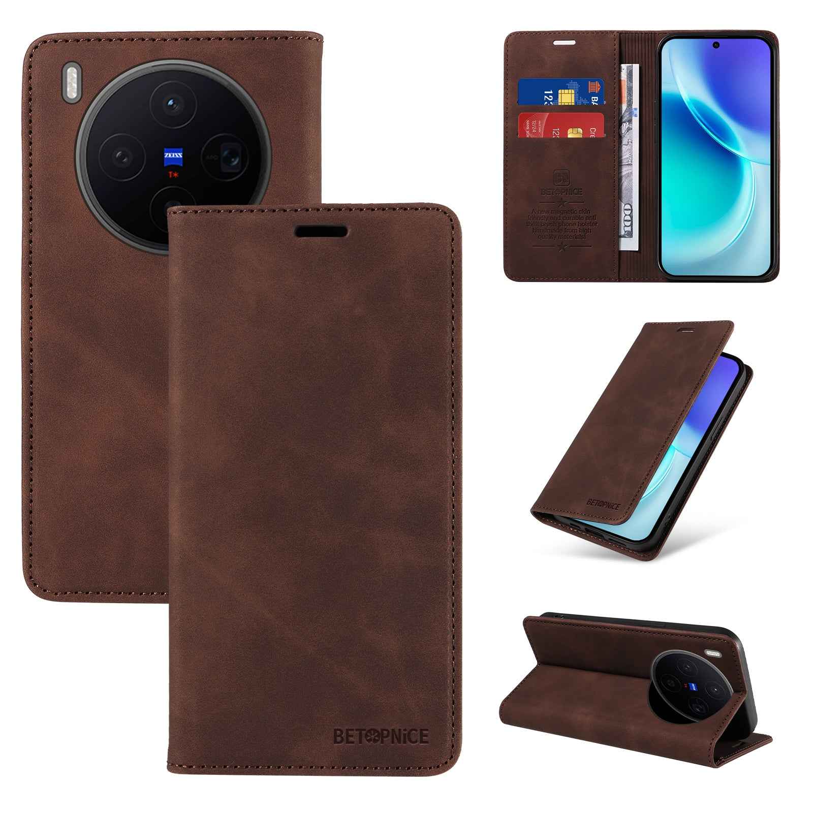BETOPNICE For vivo X300 5G Case  Magnetic Closure RFID Blocking Wallet Stand Leather Phone Cover - Brown