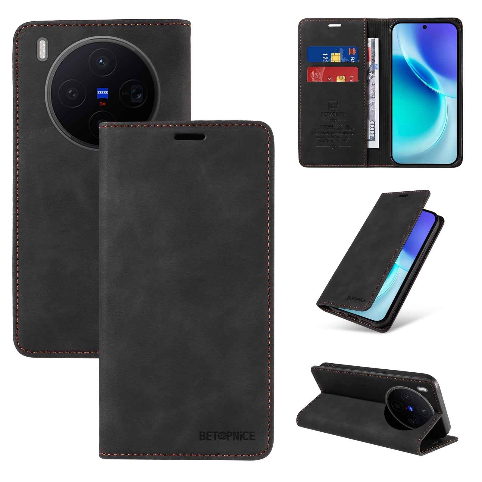BETOPNICE For vivo X300 5G Case  Magnetic Closure RFID Blocking Wallet Stand Leather Phone Cover - Black