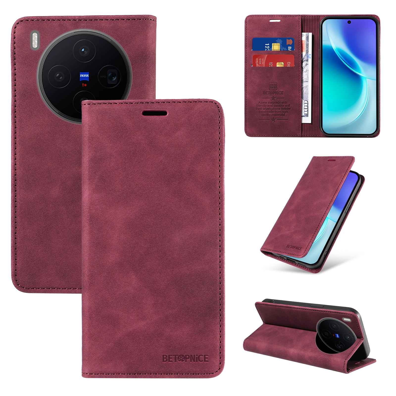 BETOPNICE For vivo X300 5G Case  Magnetic Closure RFID Blocking Wallet Stand Leather Phone Cover - Red