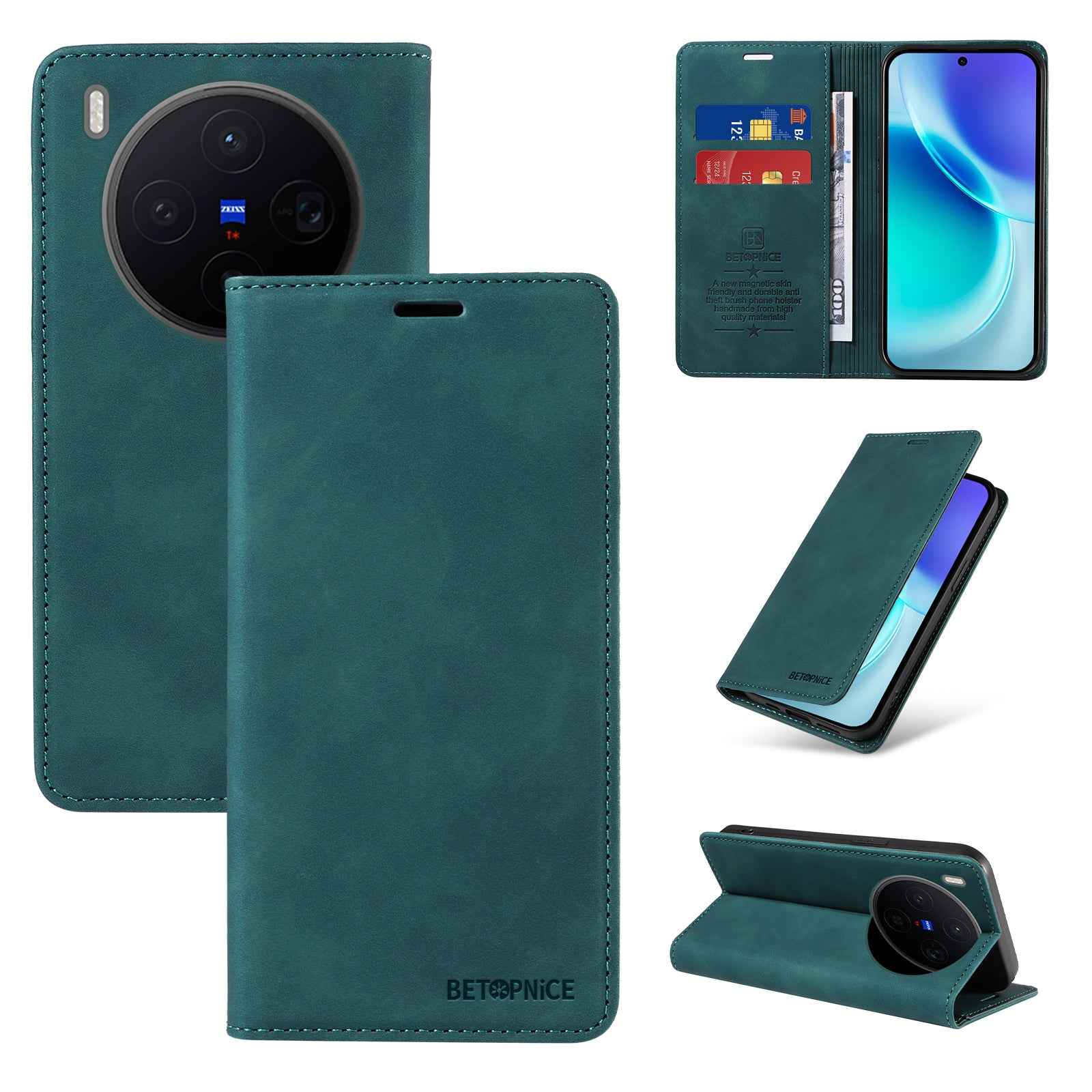 BETOPNICE For vivo X300 5G Case  Magnetic Closure RFID Blocking Wallet Stand Leather Phone Cover - Green