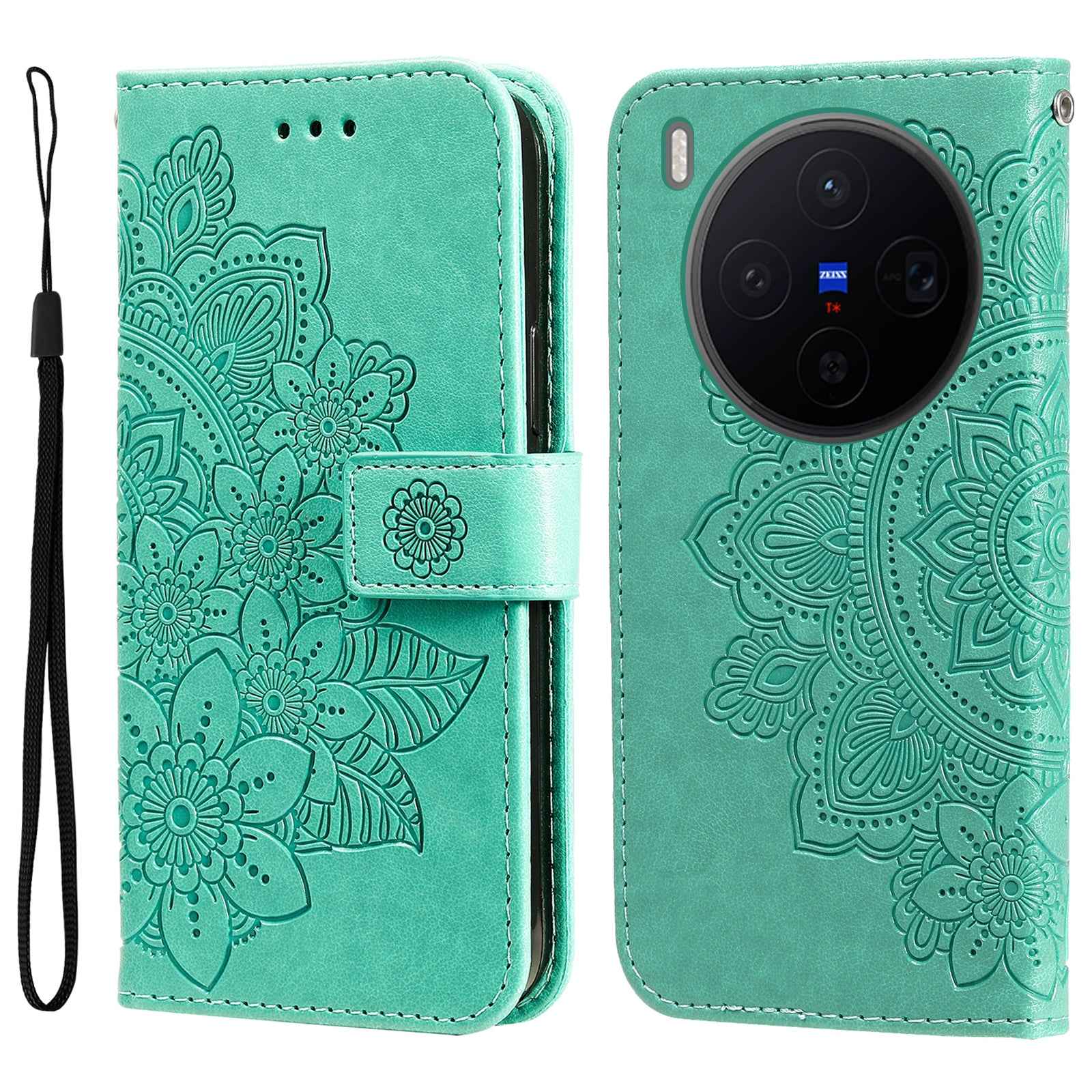 For vivo X300 5G Case Floral Pattern PU Leather Wallet Stand Phone Cover - Green