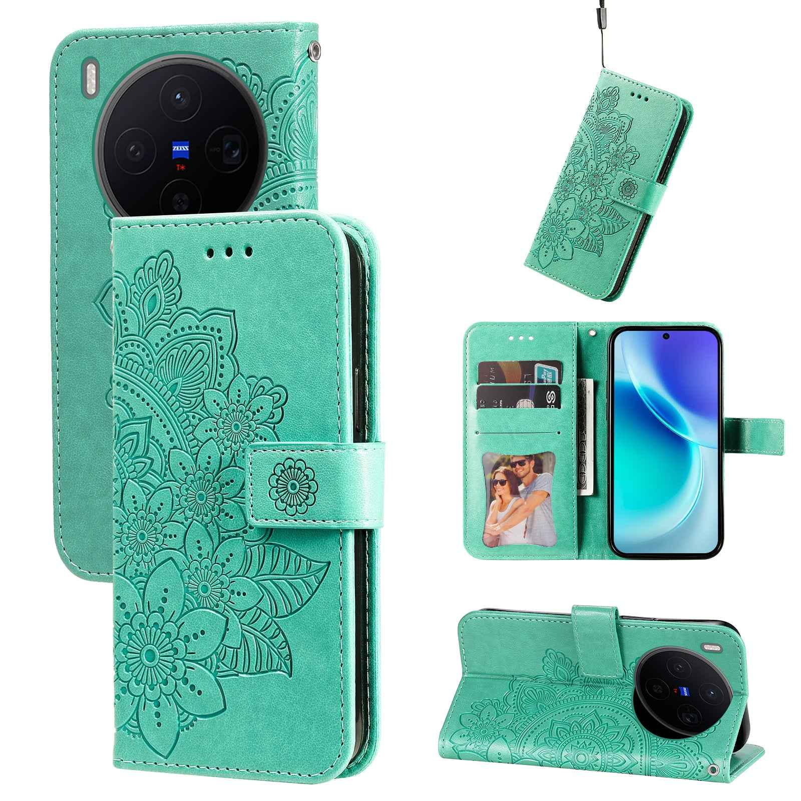 For vivo X300 5G Case Floral Pattern PU Leather Wallet Stand Phone Cover - Green