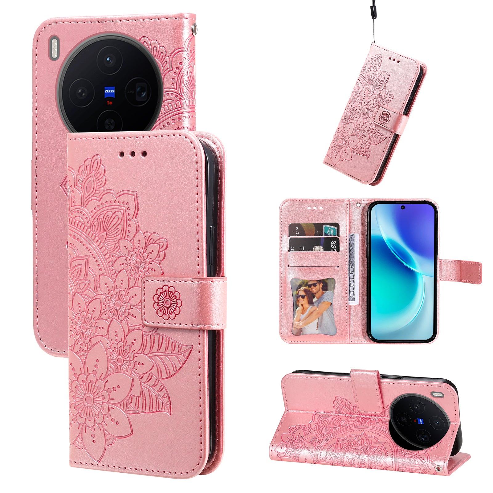 For vivo X300 5G Case Floral Pattern PU Leather Wallet Stand Phone Cover - Pink