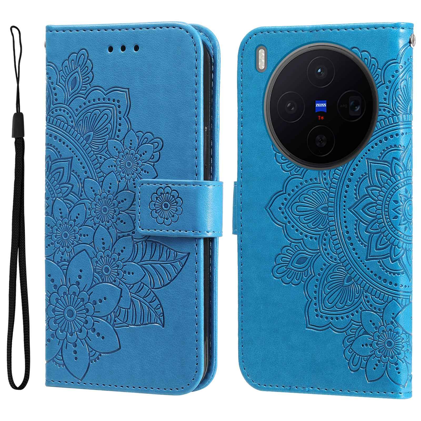 For vivo X300 5G Case Floral Pattern PU Leather Wallet Stand Phone Cover - Blue
