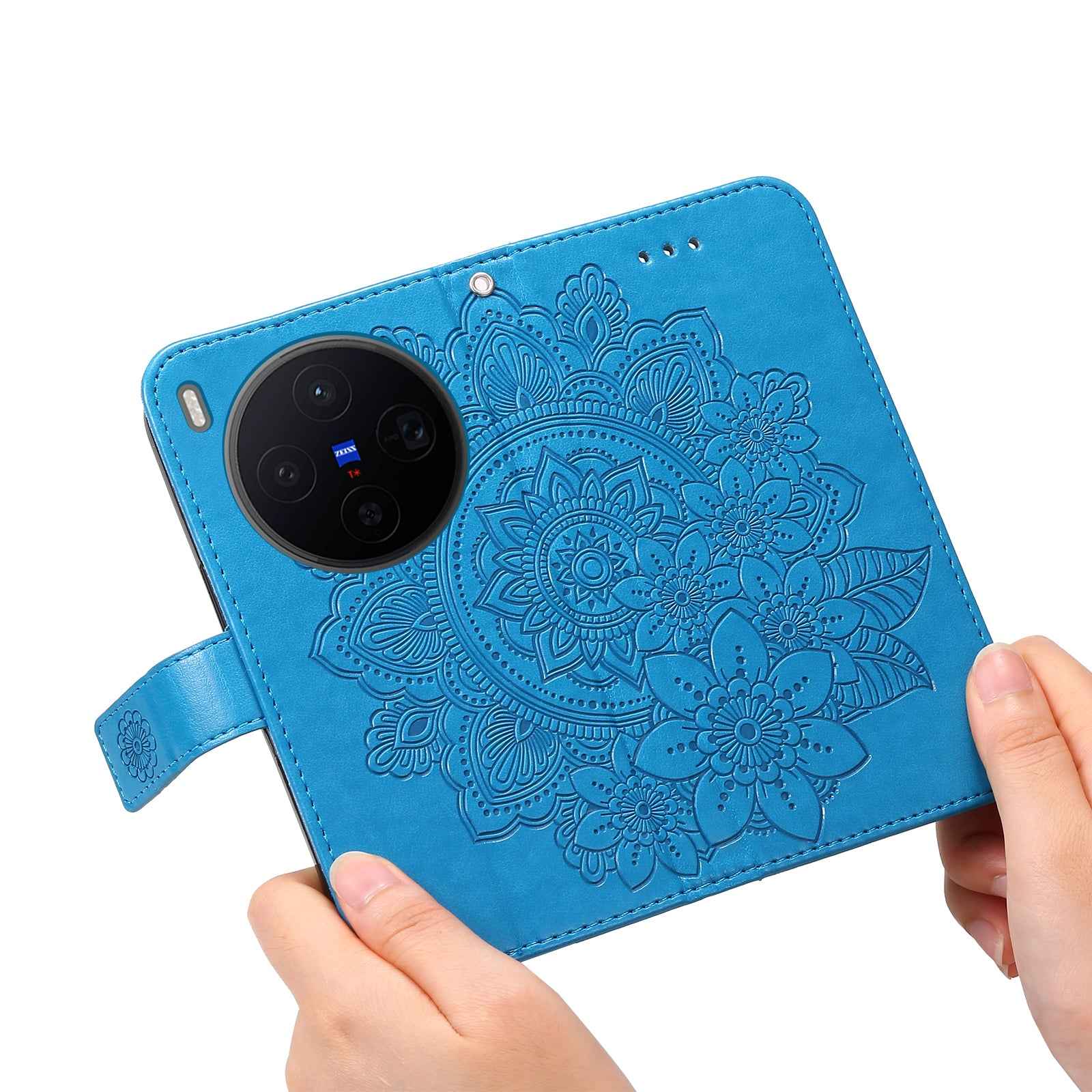 For vivo X300 5G Case Floral Pattern PU Leather Wallet Stand Phone Cover - Blue