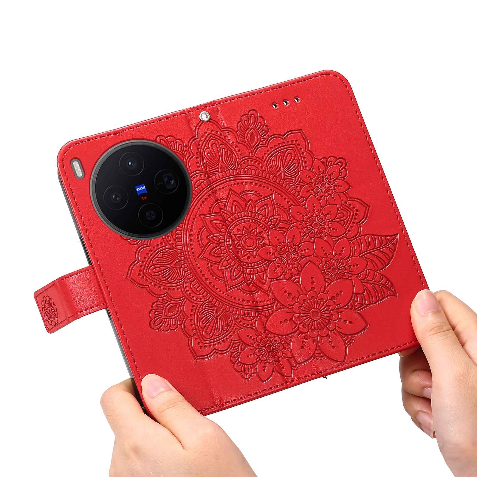 For vivo X300 5G Case Floral Pattern PU Leather Wallet Stand Phone Cover - Red