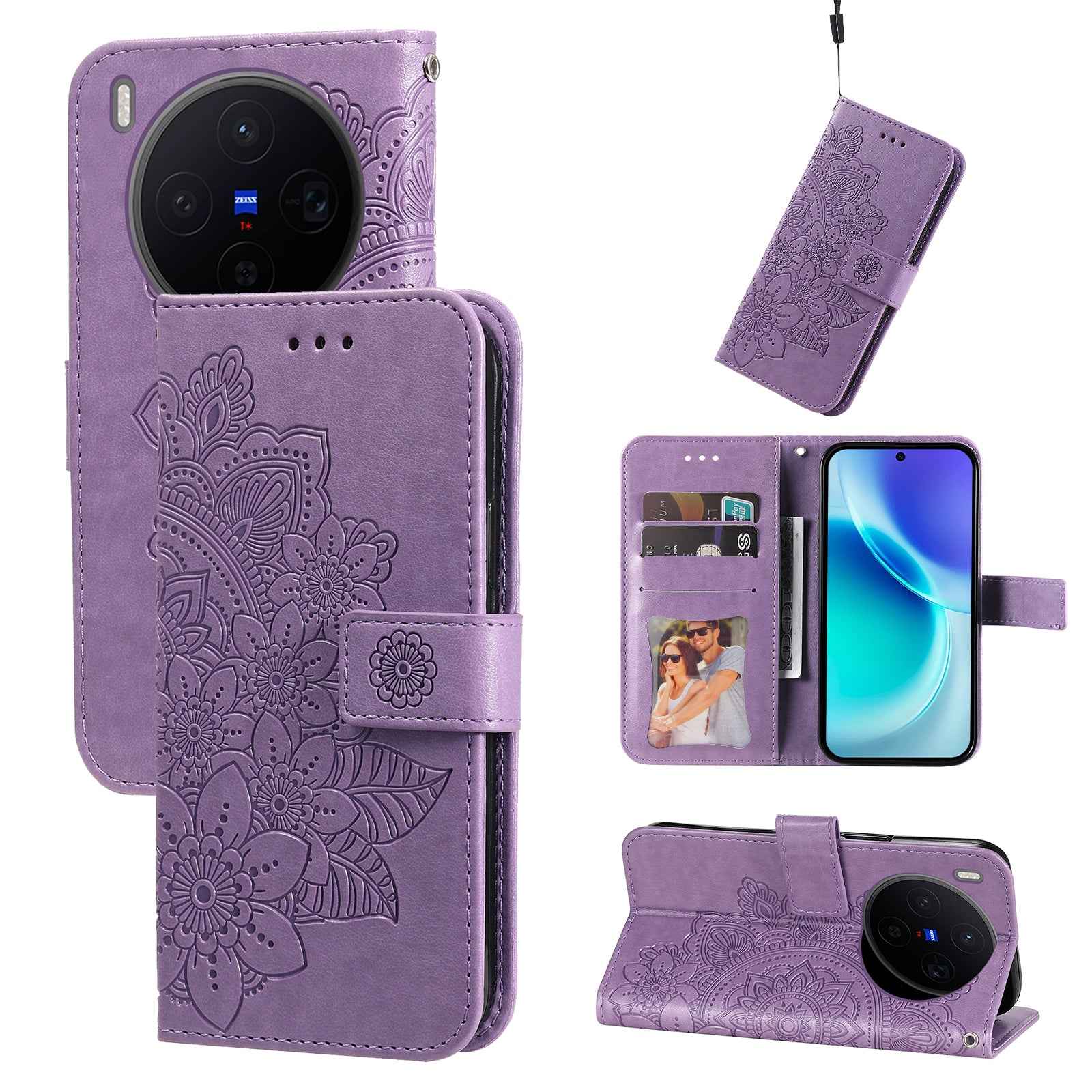 For vivo X300 5G Case Floral Pattern PU Leather Wallet Stand Phone Cover - Purple