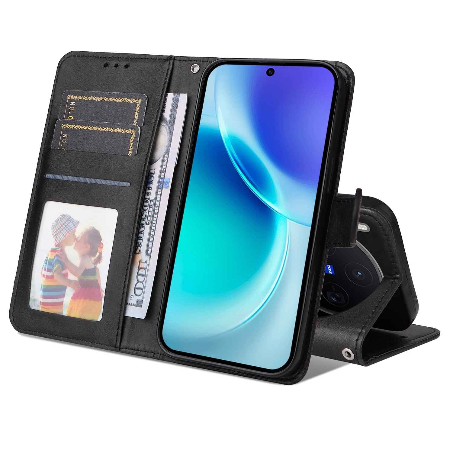 For vivo X300 5G Case Wallet PU Leather Folio Flip Phone Cover - Black