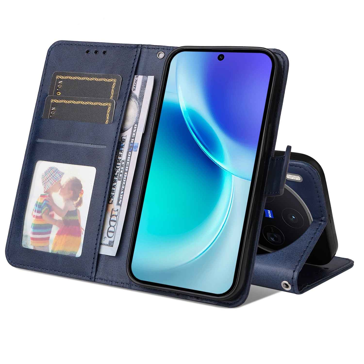 For vivo X300 5G Case Wallet PU Leather Folio Flip Phone Cover - Blue