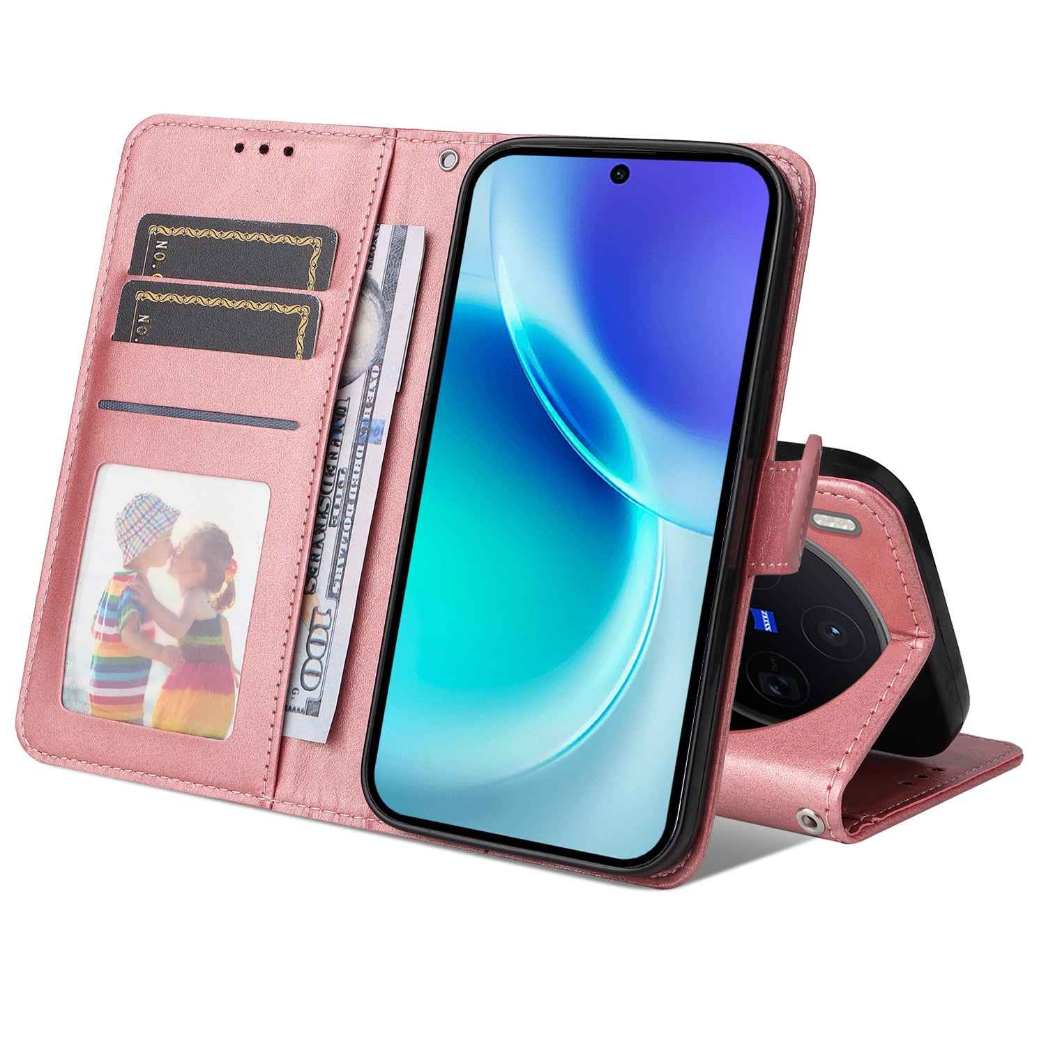 For vivo X300 5G Case Wallet PU Leather Folio Flip Phone Cover - Pink