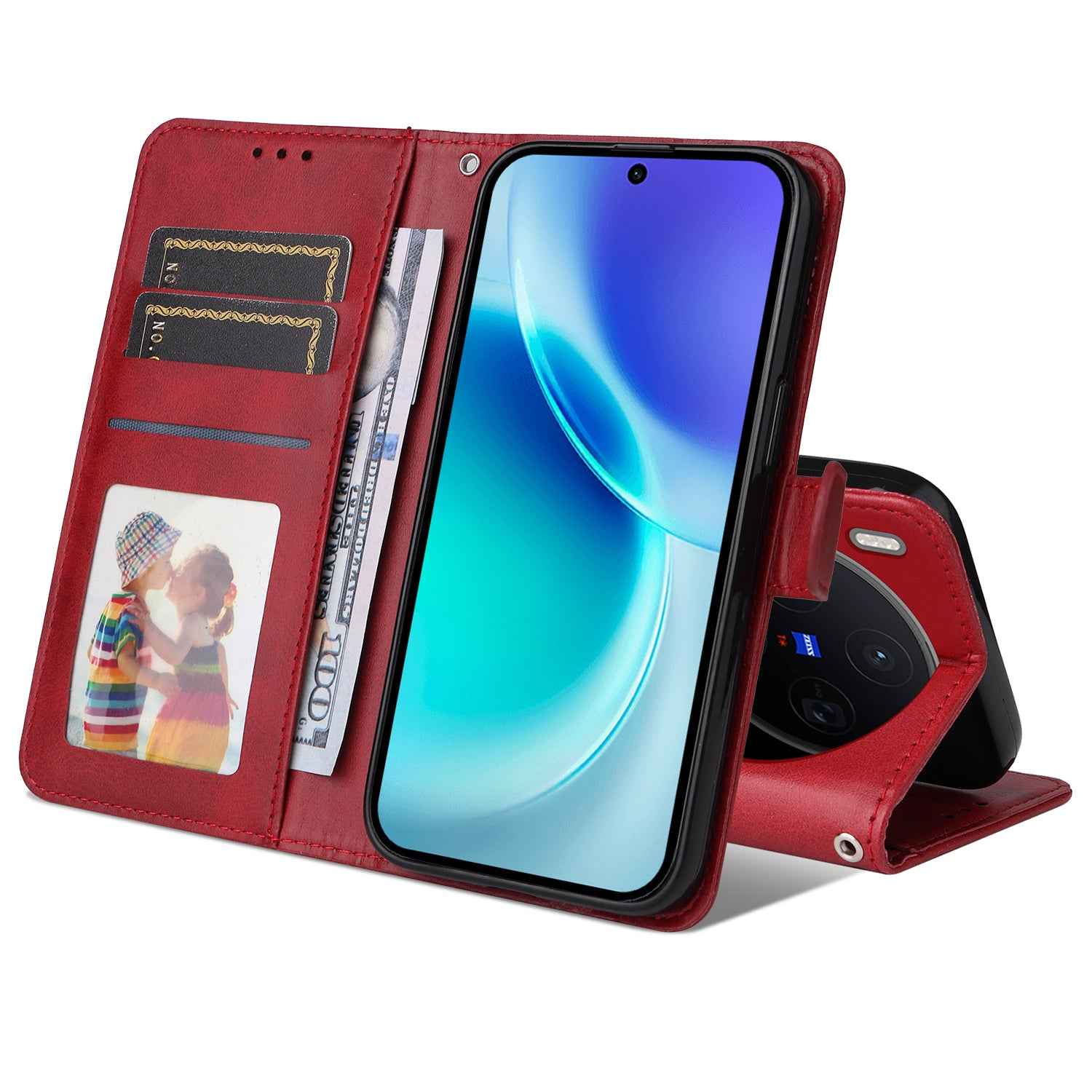 For vivo X300 5G Case Wallet PU Leather Folio Flip Phone Cover - Red