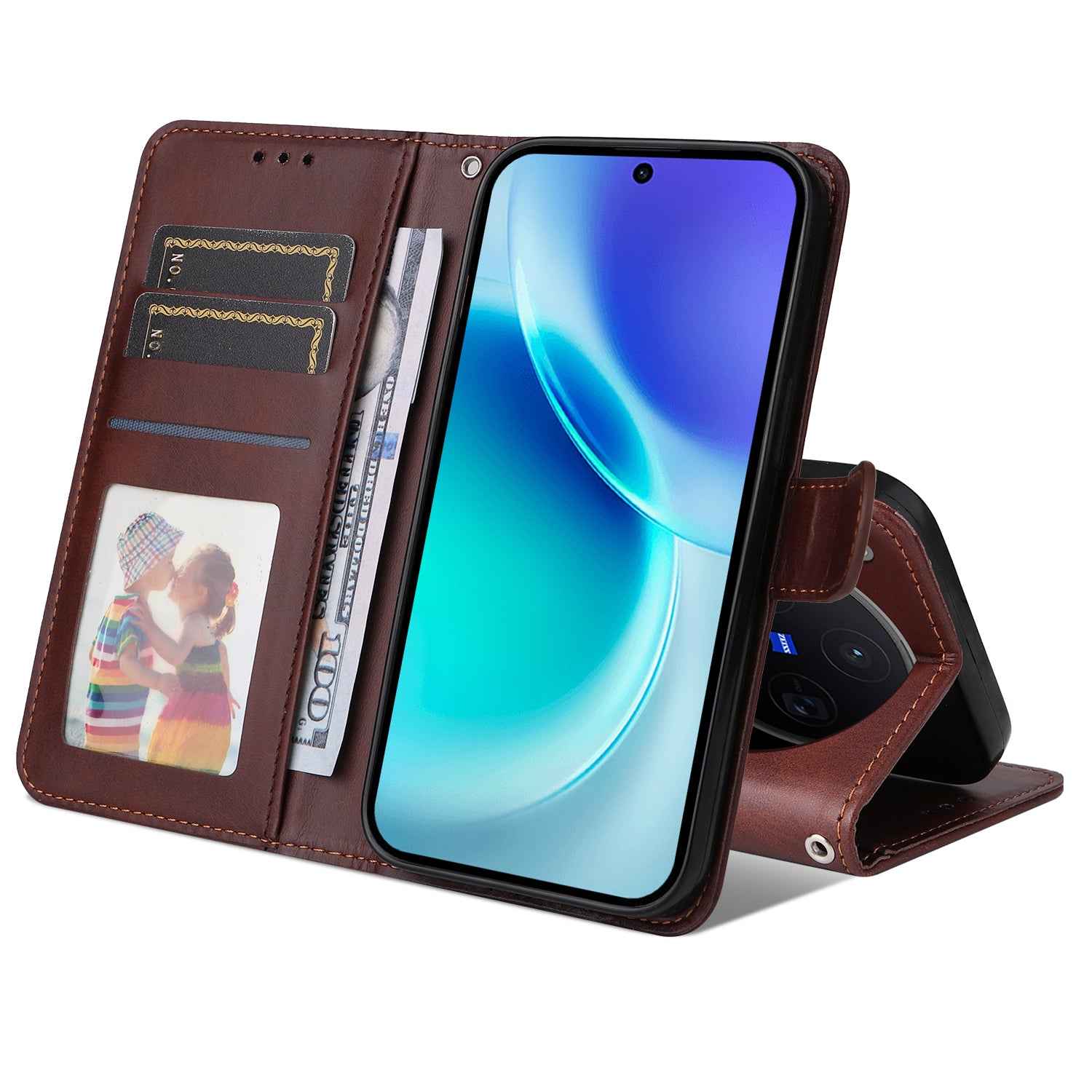 For vivo X300 5G Case Wallet PU Leather Folio Flip Phone Cover - Brown
