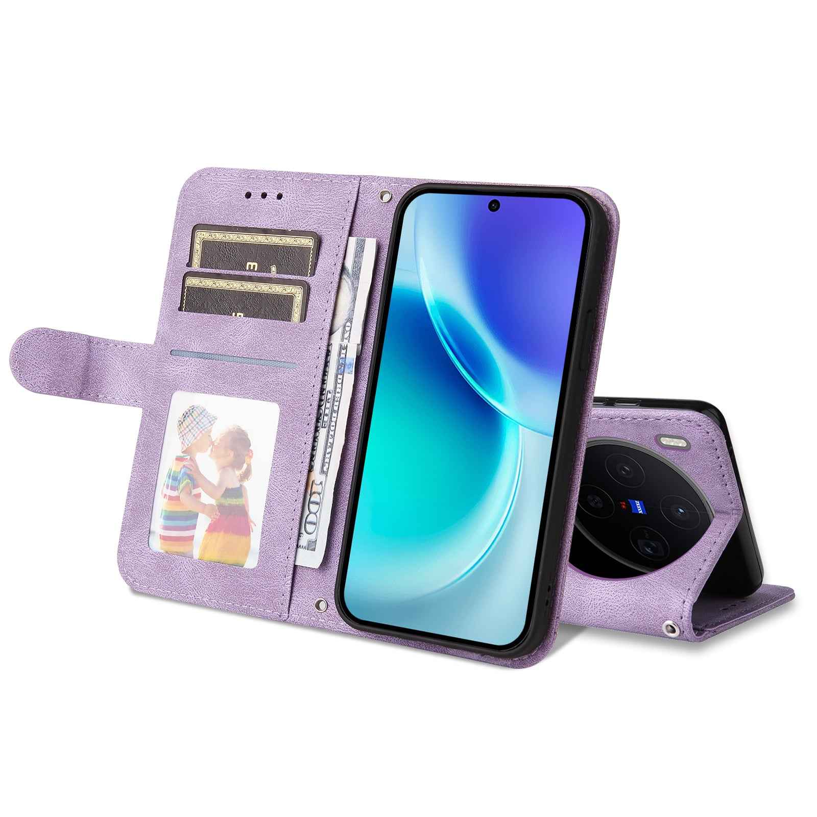 For vivo X300 5G Leather Wallet Cases Skin Touch Phone Cover Stand with Strap - Purple