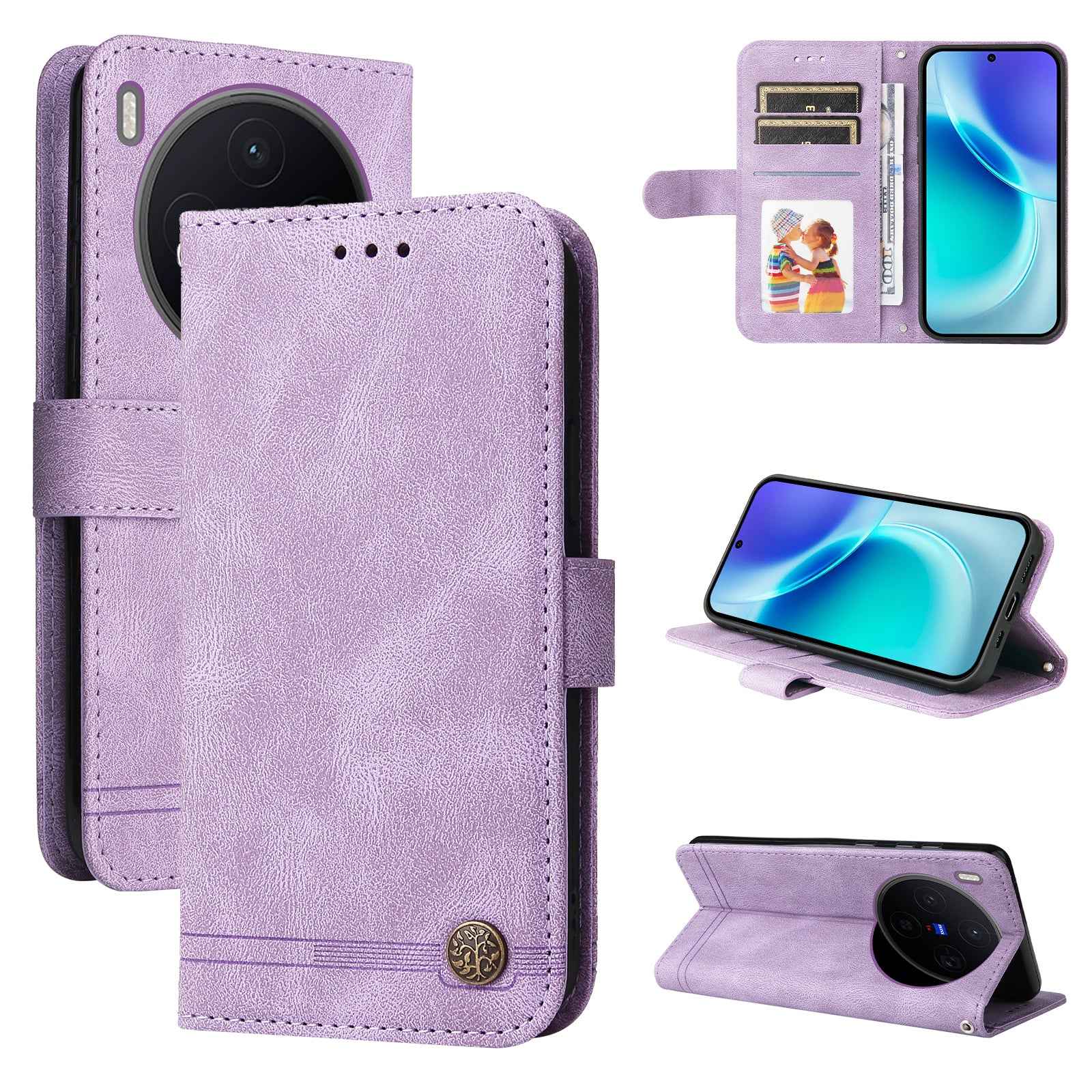 For vivo X300 5G Leather Wallet Cases Skin Touch Phone Cover Stand with Strap - Purple