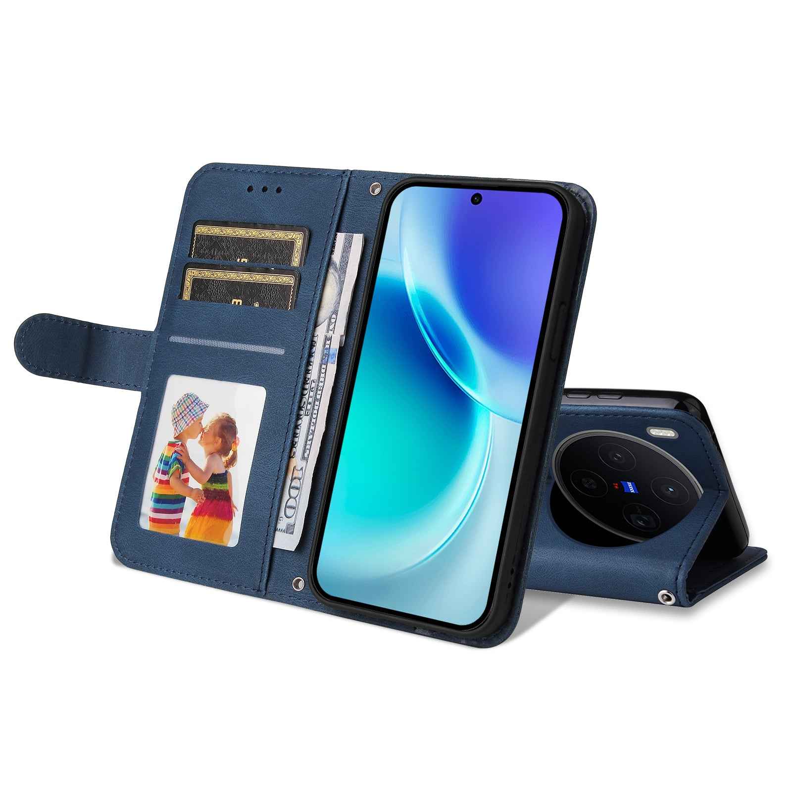 For vivo X300 5G Leather Wallet Cases Skin Touch Phone Cover Stand with Strap - Blue