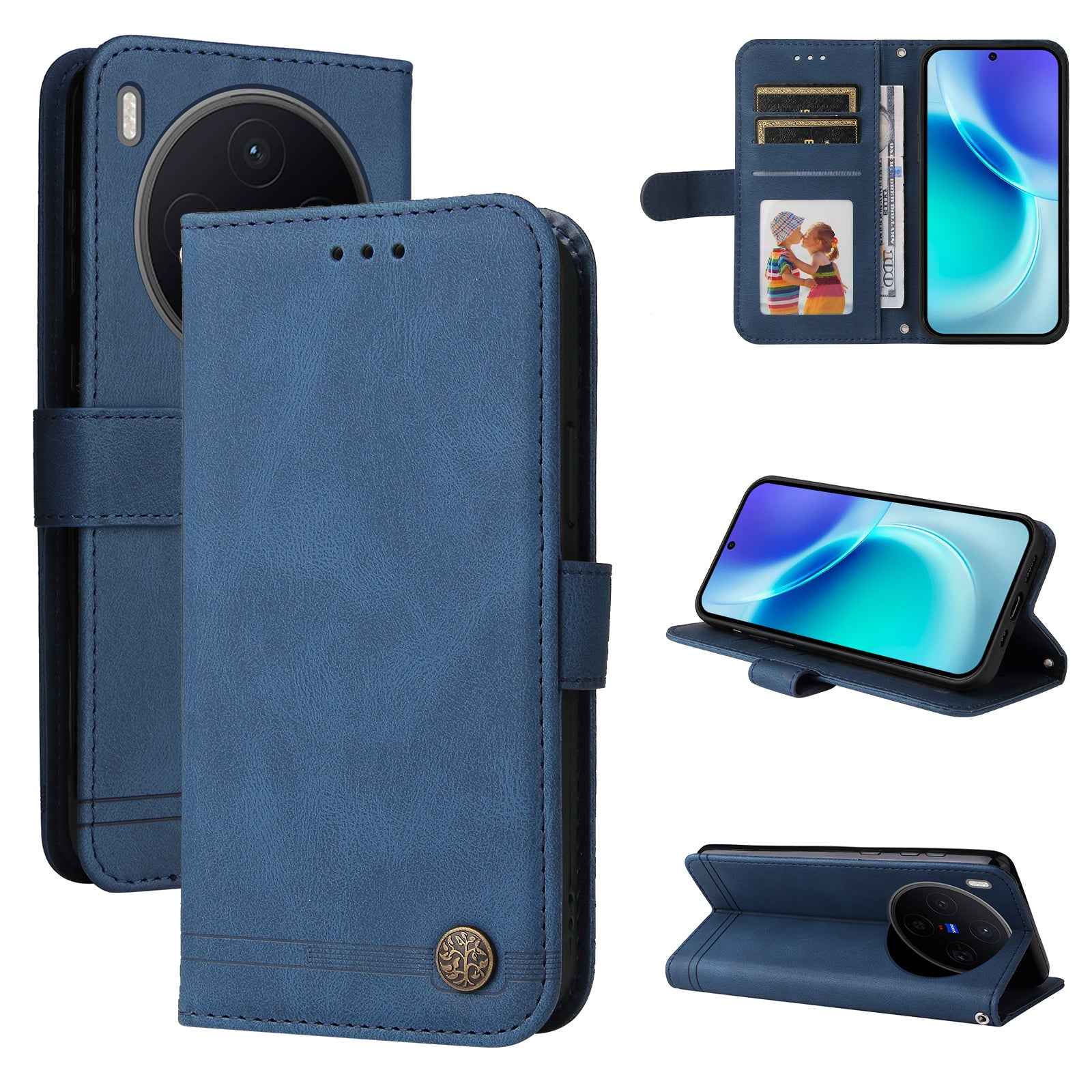 For vivo X300 5G Leather Wallet Cases Skin Touch Phone Cover Stand with Strap - Blue